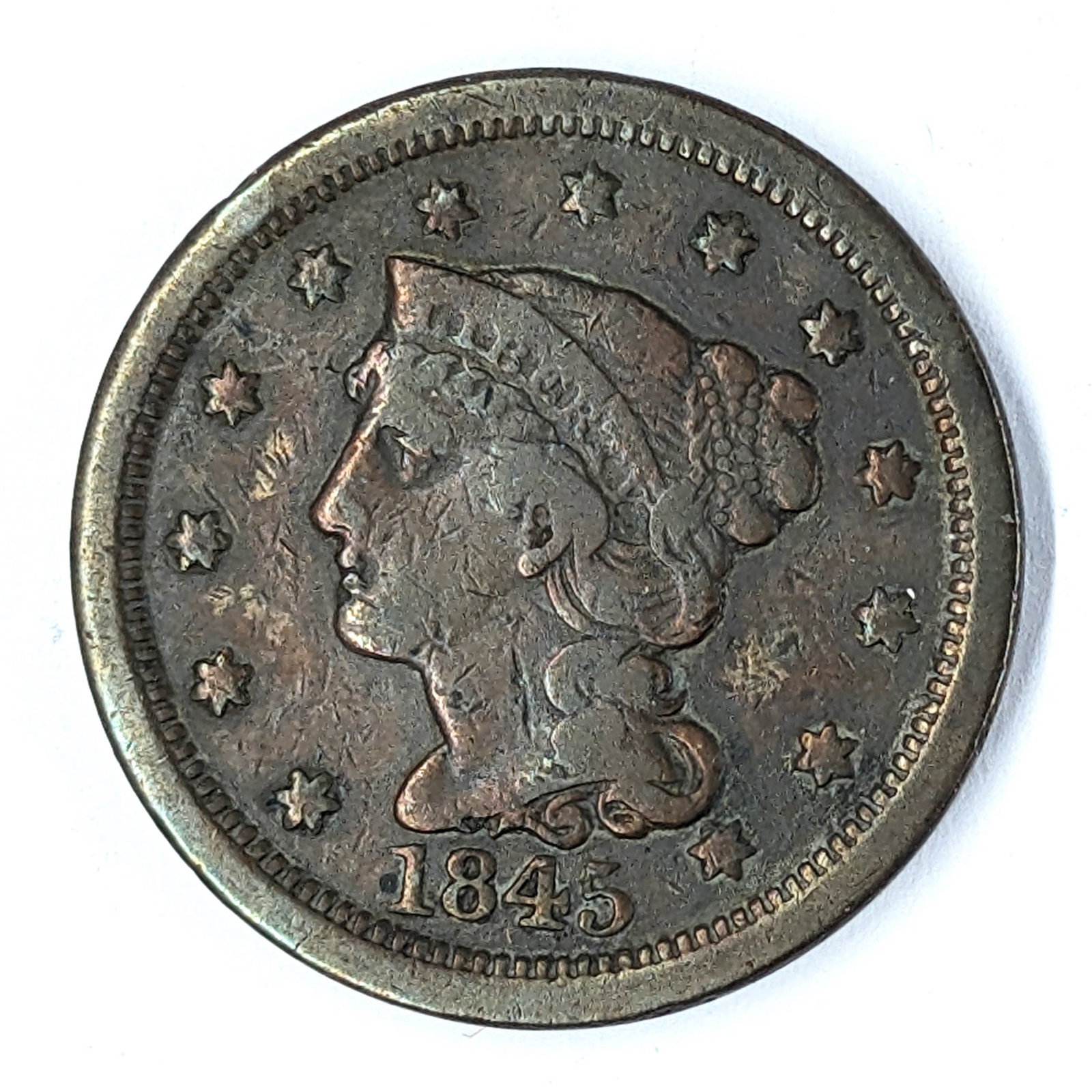 1845 Large Cent - Toned - 3