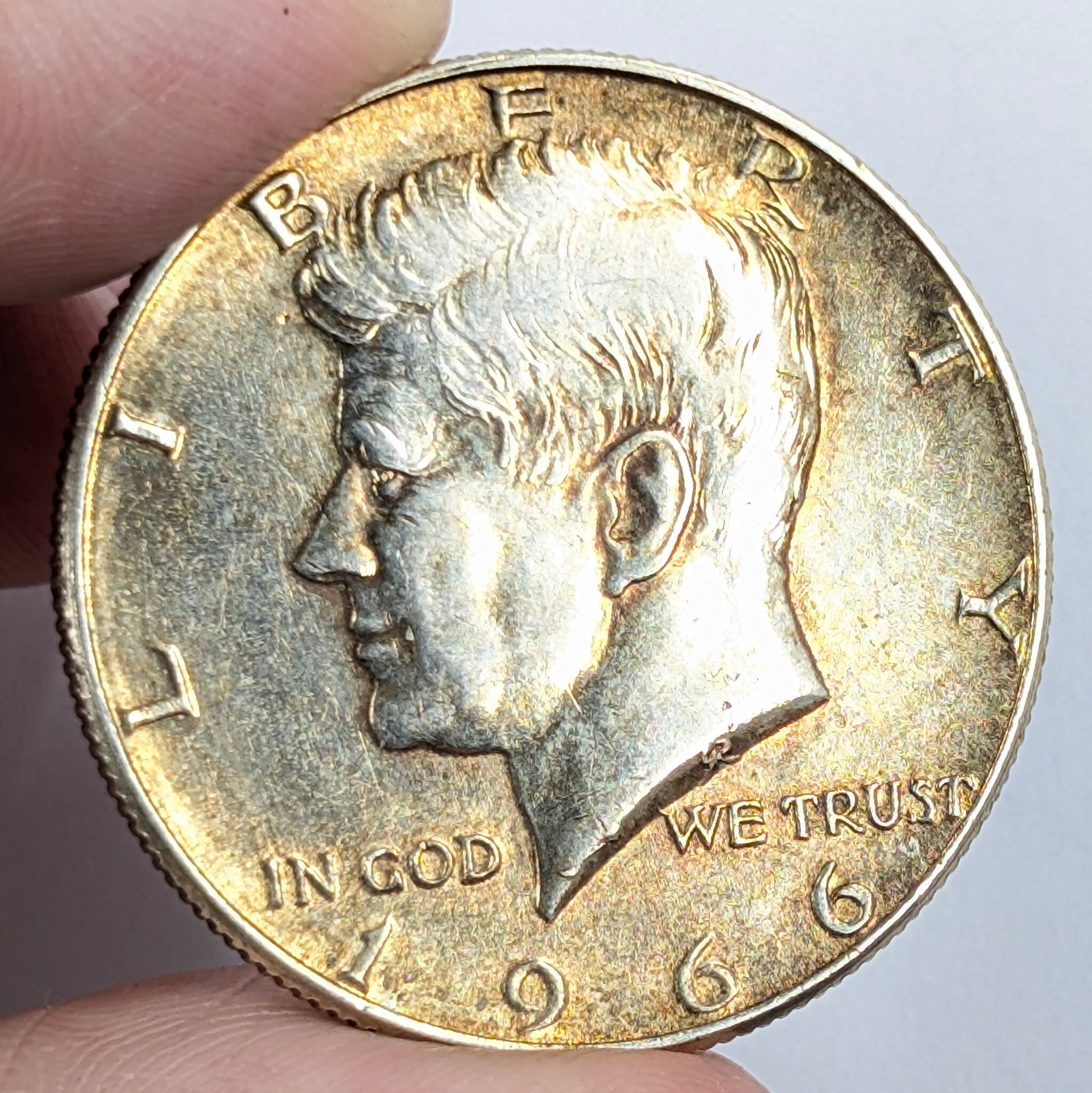1966 Silver John F Kennedy Half Dollar - Toned: 40% Silver