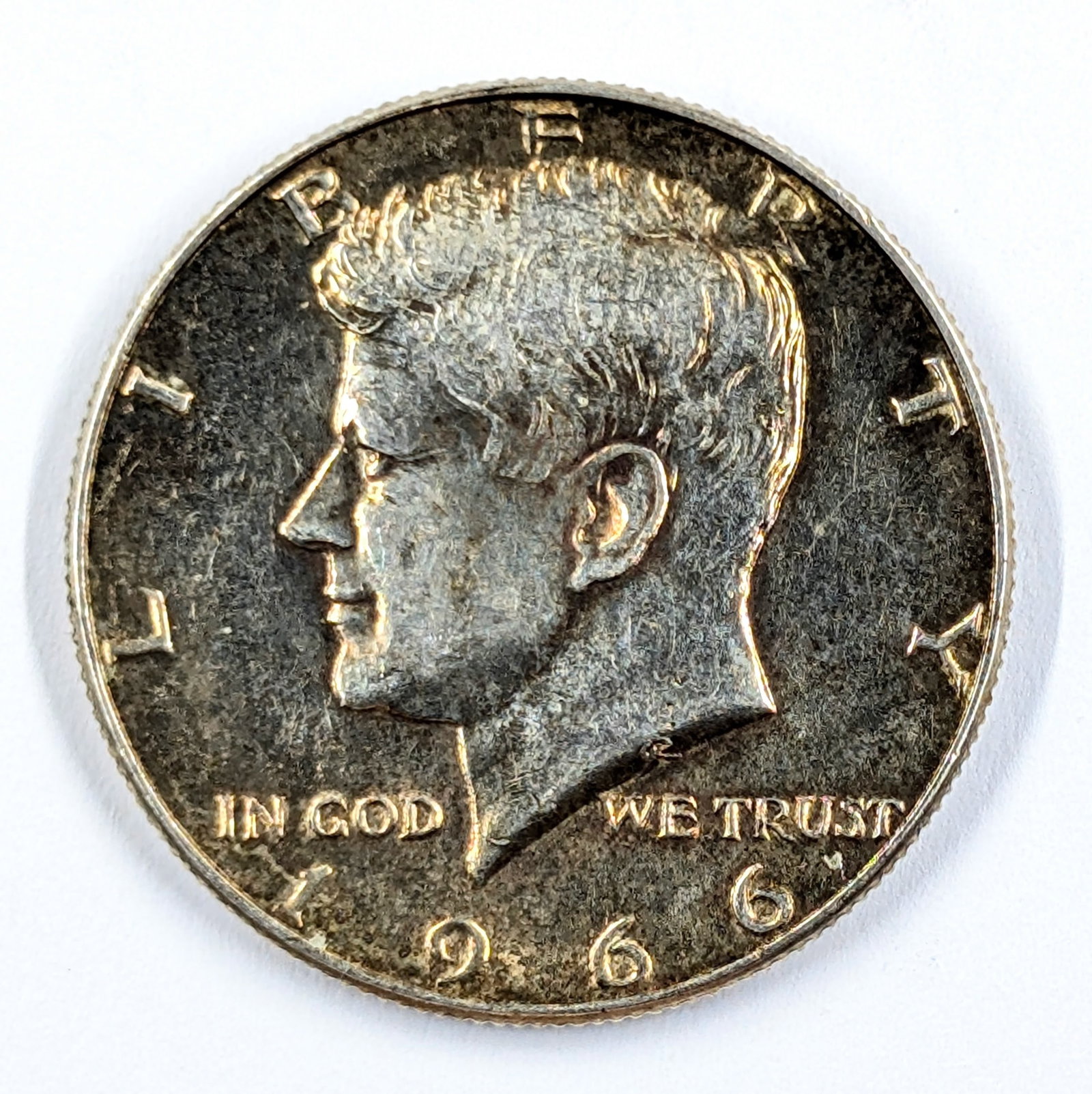 1966 Silver John F Kennedy Half Dollar - Toned - 3