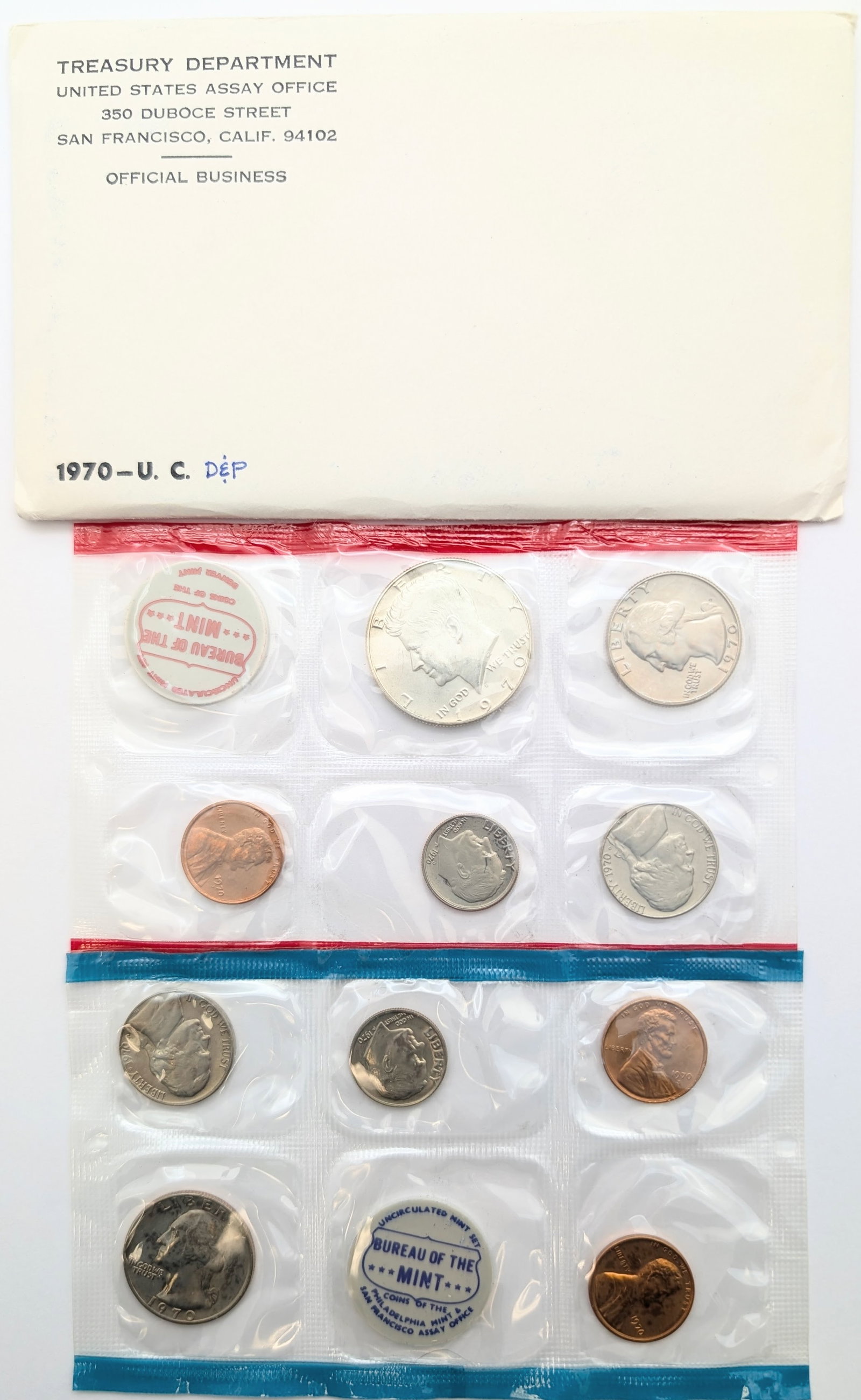 1970 US Mint Uncirculated Coin Set w/ Silver JFK Half: 40% Silver