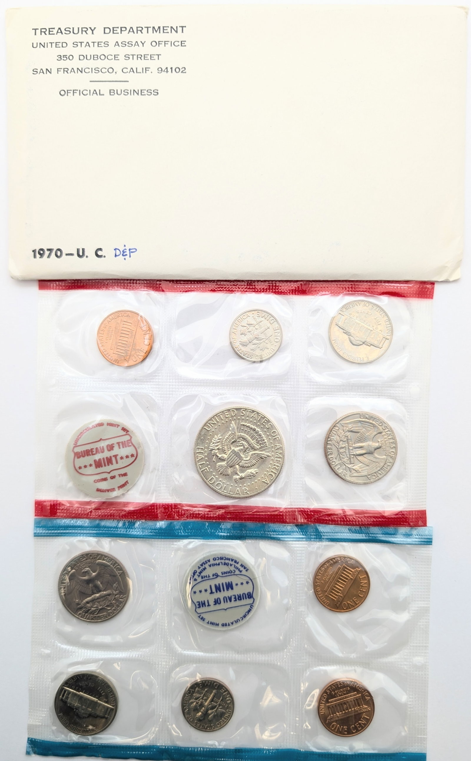 1970 US Mint Uncirculated Coin Set w/ Silver JFK Half - 2