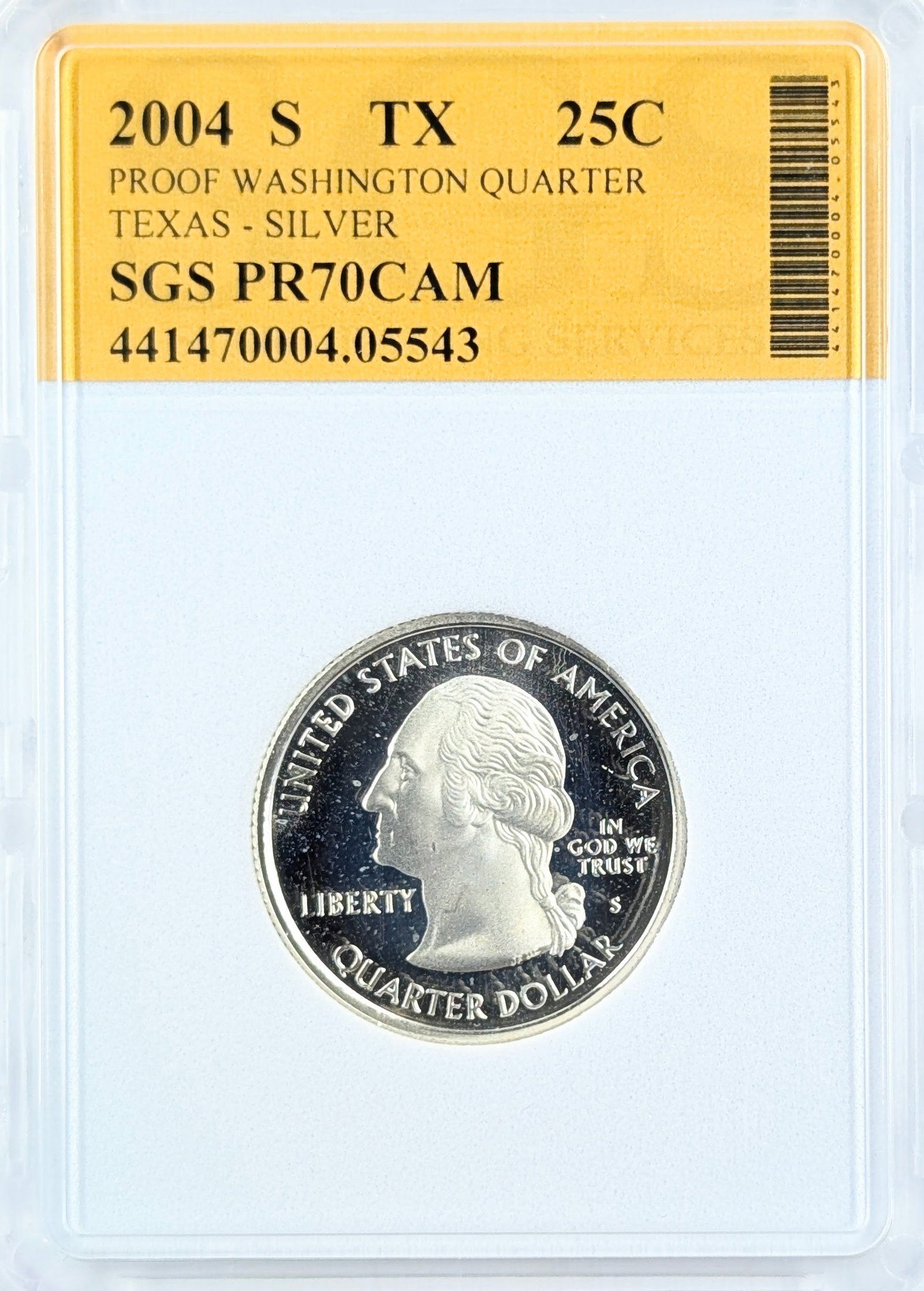SGS 2004-S PR70 CAM Texas Silver State Quarter: Silver