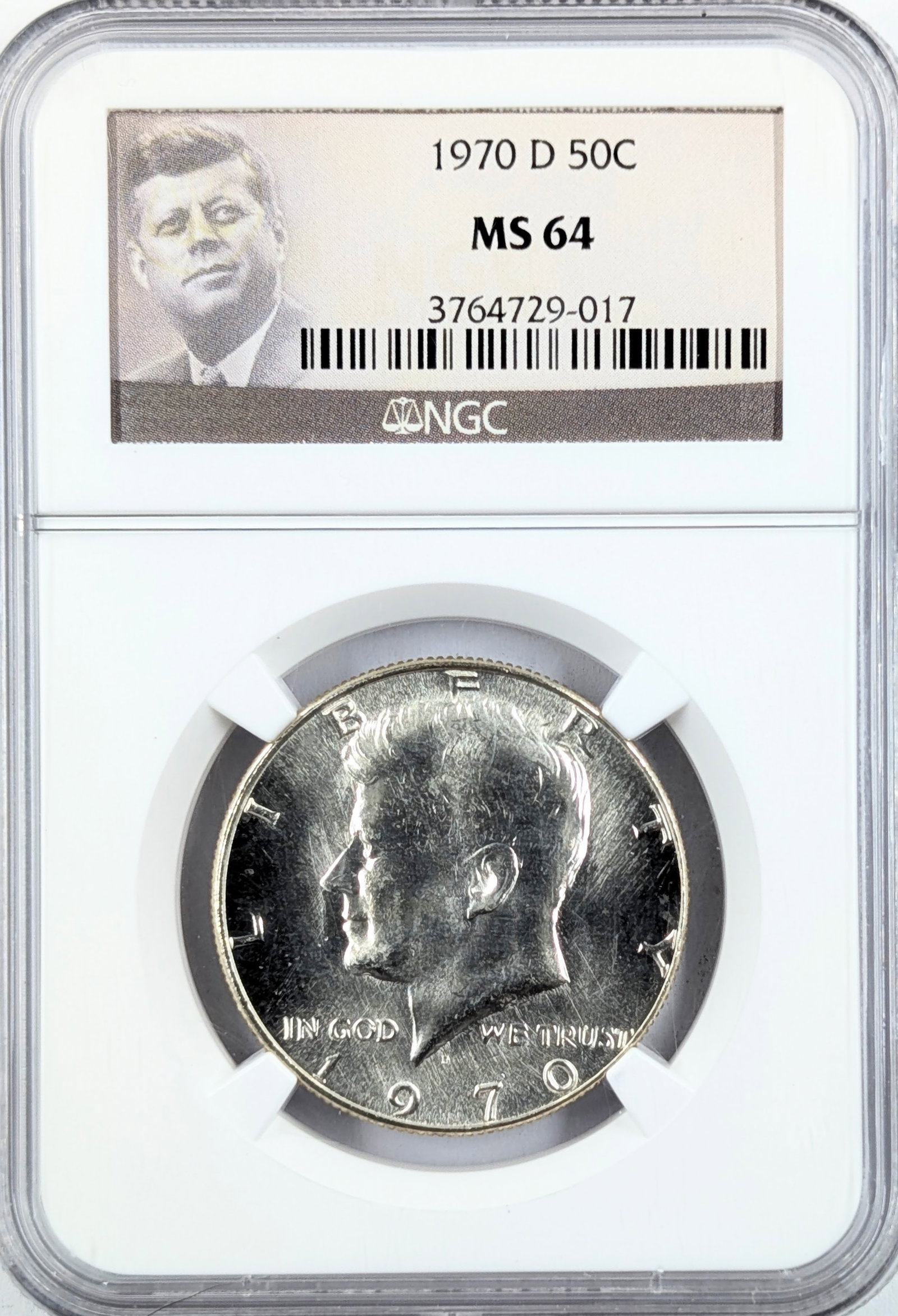 NGC 1970-D MS64 Silver John F Kennedy Half Dollar: 40% Silver
