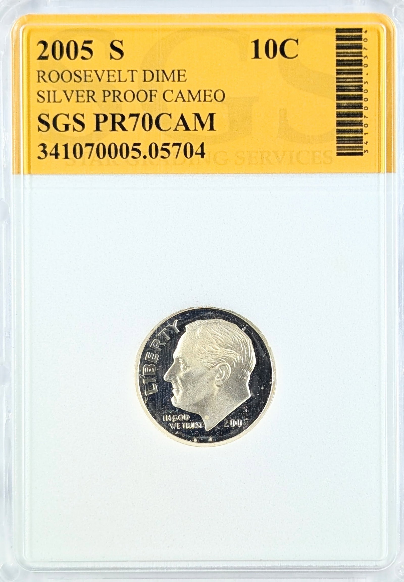 SGS 2005-S PR70 CAM Silver Roosevelt Dime: Silver
