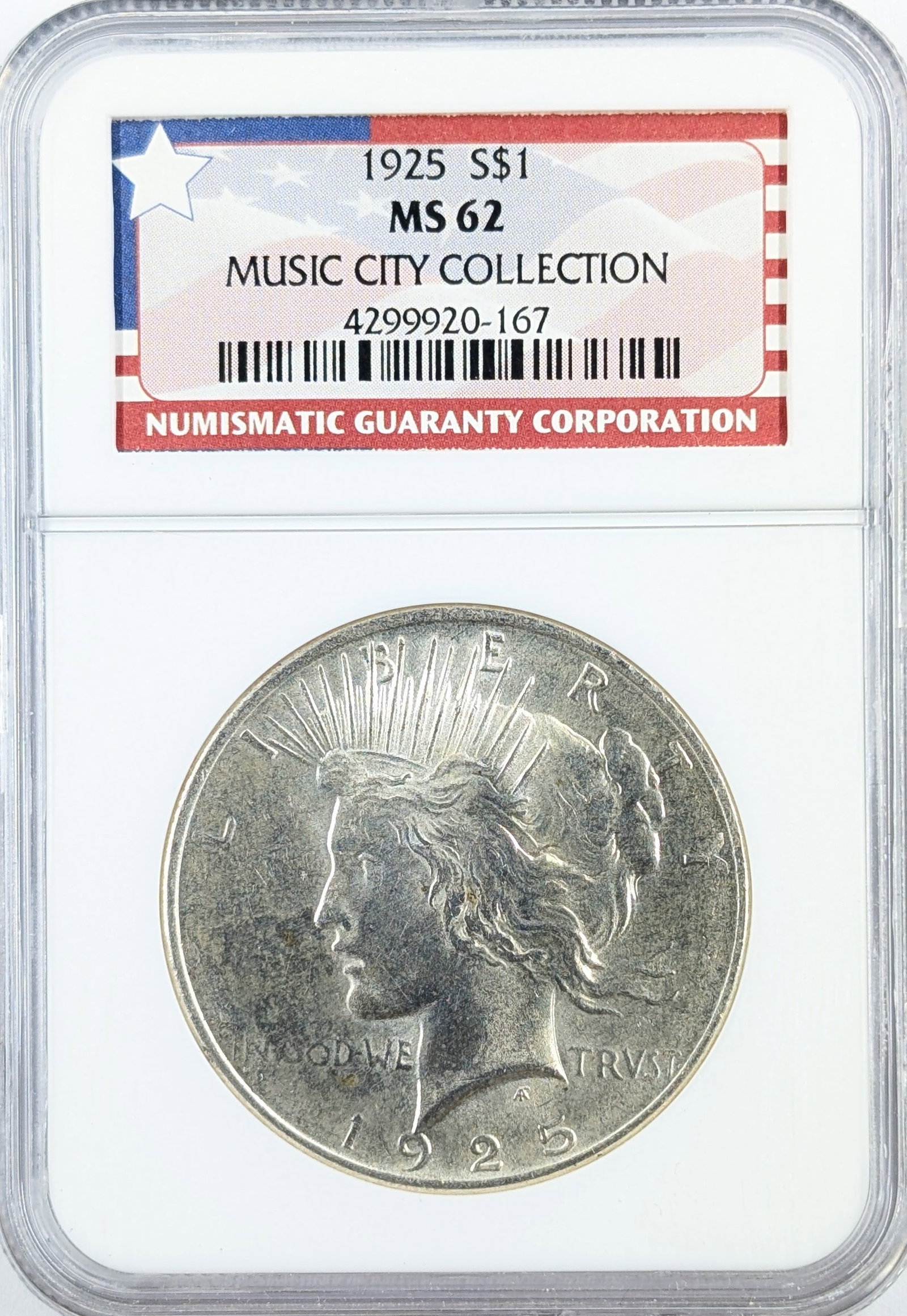 NGC 1925-S MS62 Silver Peace Dollar - Music City Collection: Silver