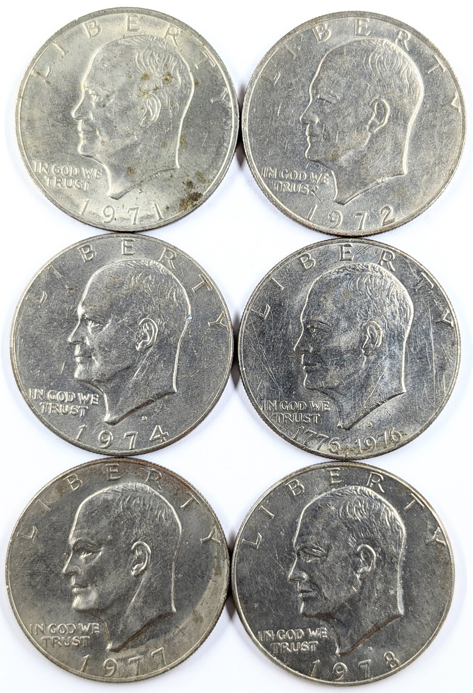 Lot of 6 Eisenhower "Ike" Dollars - 1971-1978: Coin