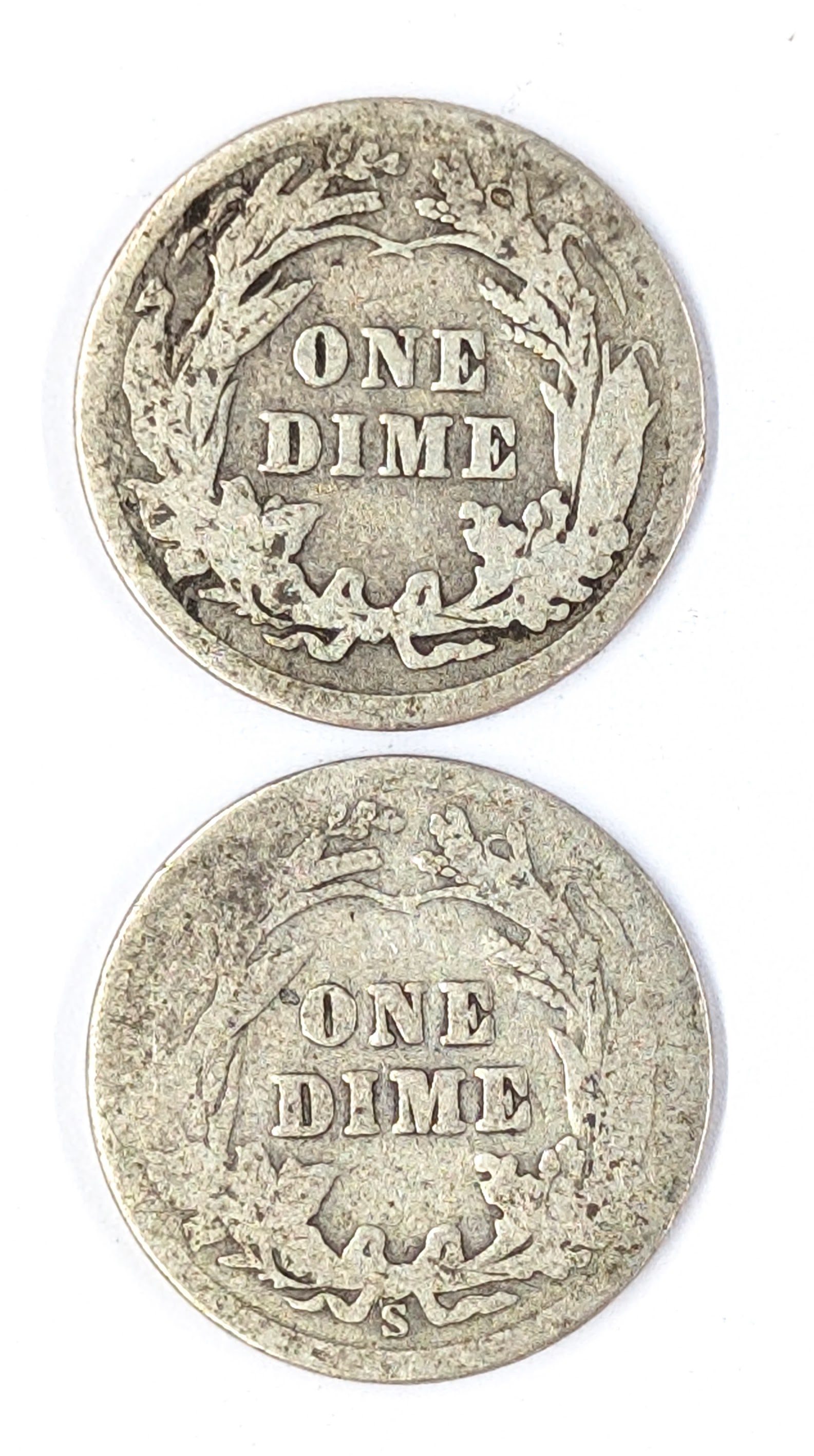 Lot of 2 Silver Barber Dimes - 1906, 1908-S - 2
