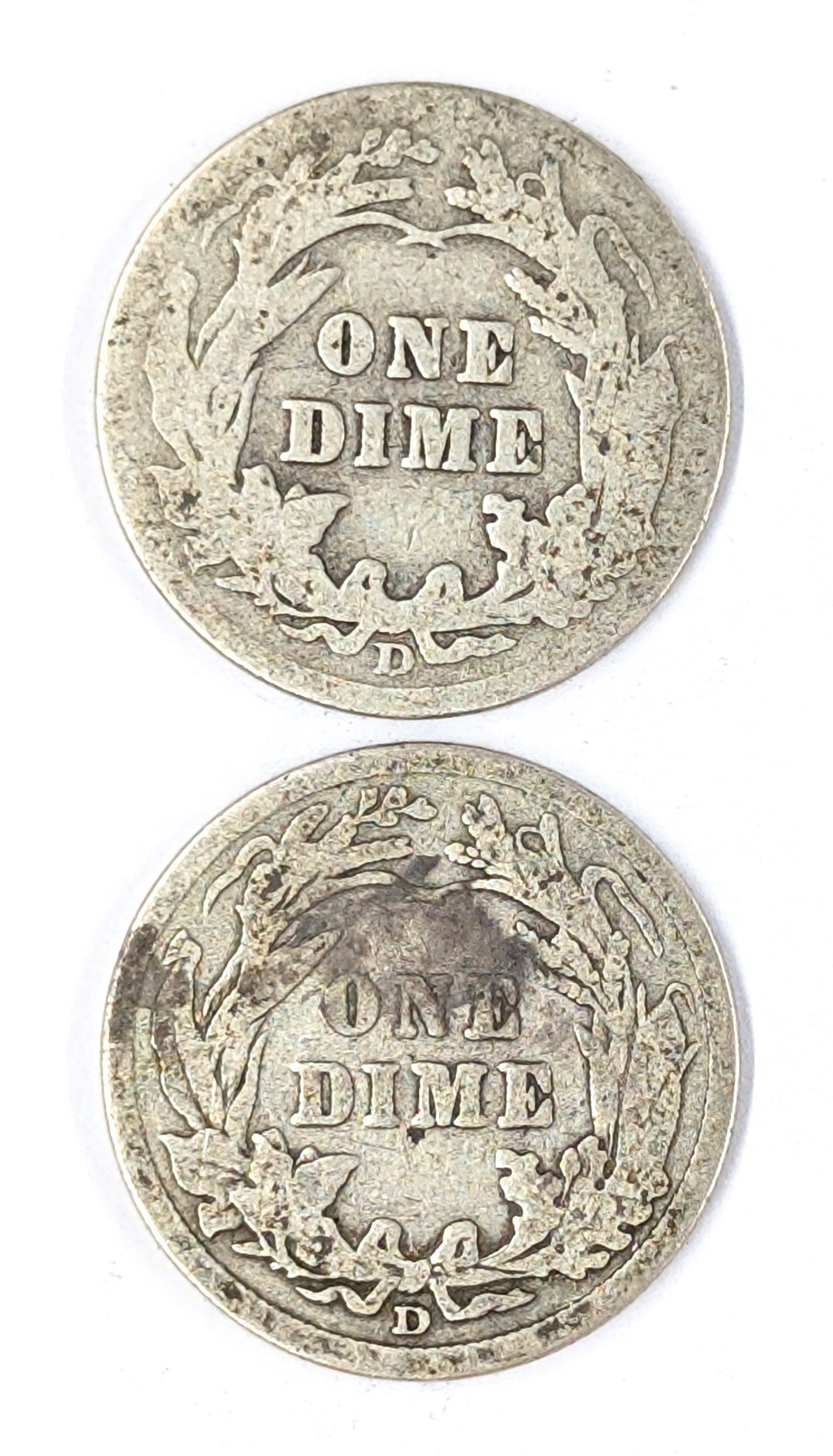Lot of 2 Silver Barber Dimes - 1911-D, 1912-D - 2