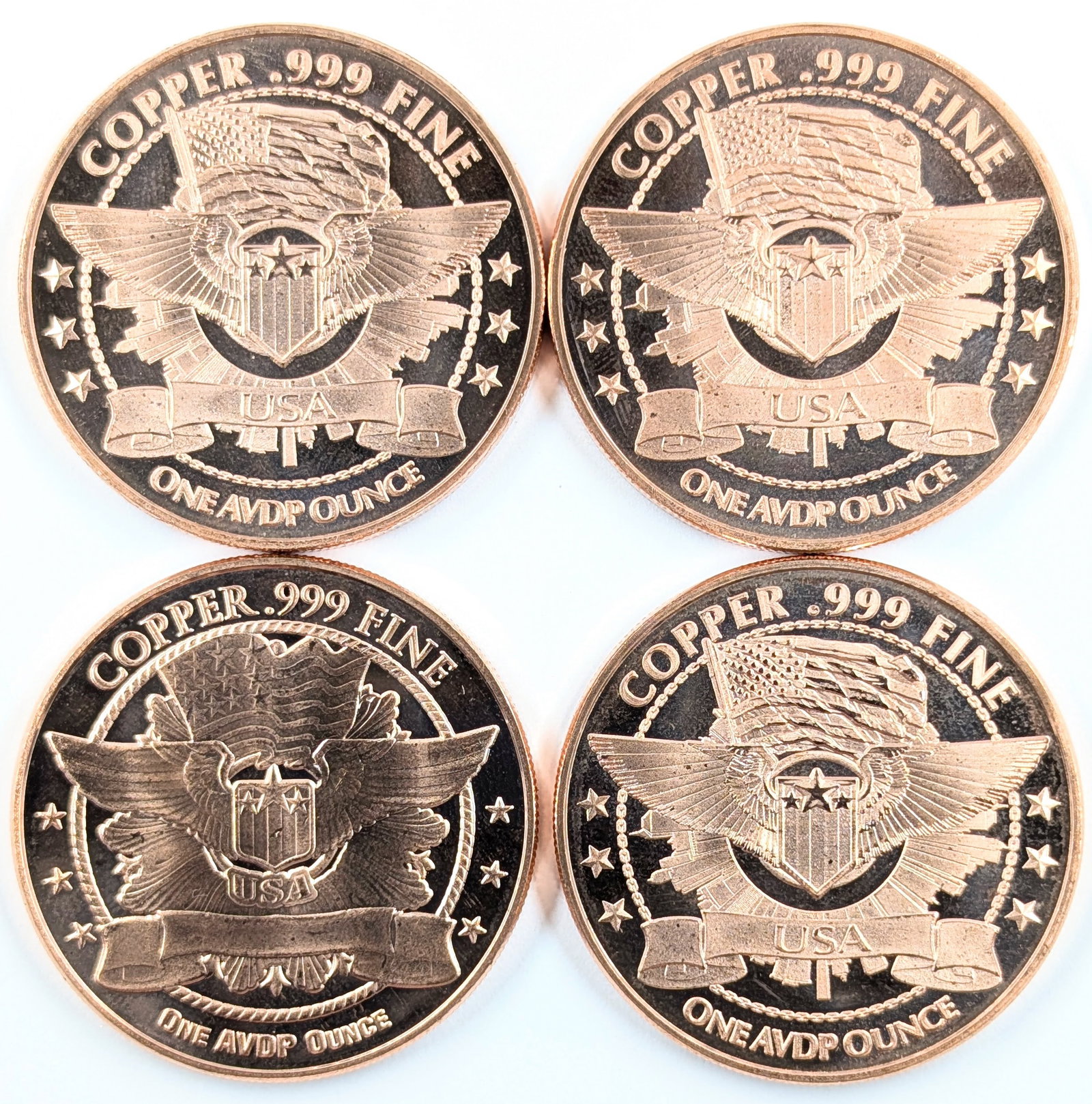 Lot of 4 - 1 Ounce (each) Fine .999 Copper Rounds - Trump, Lincoln, Covid (2) - 2