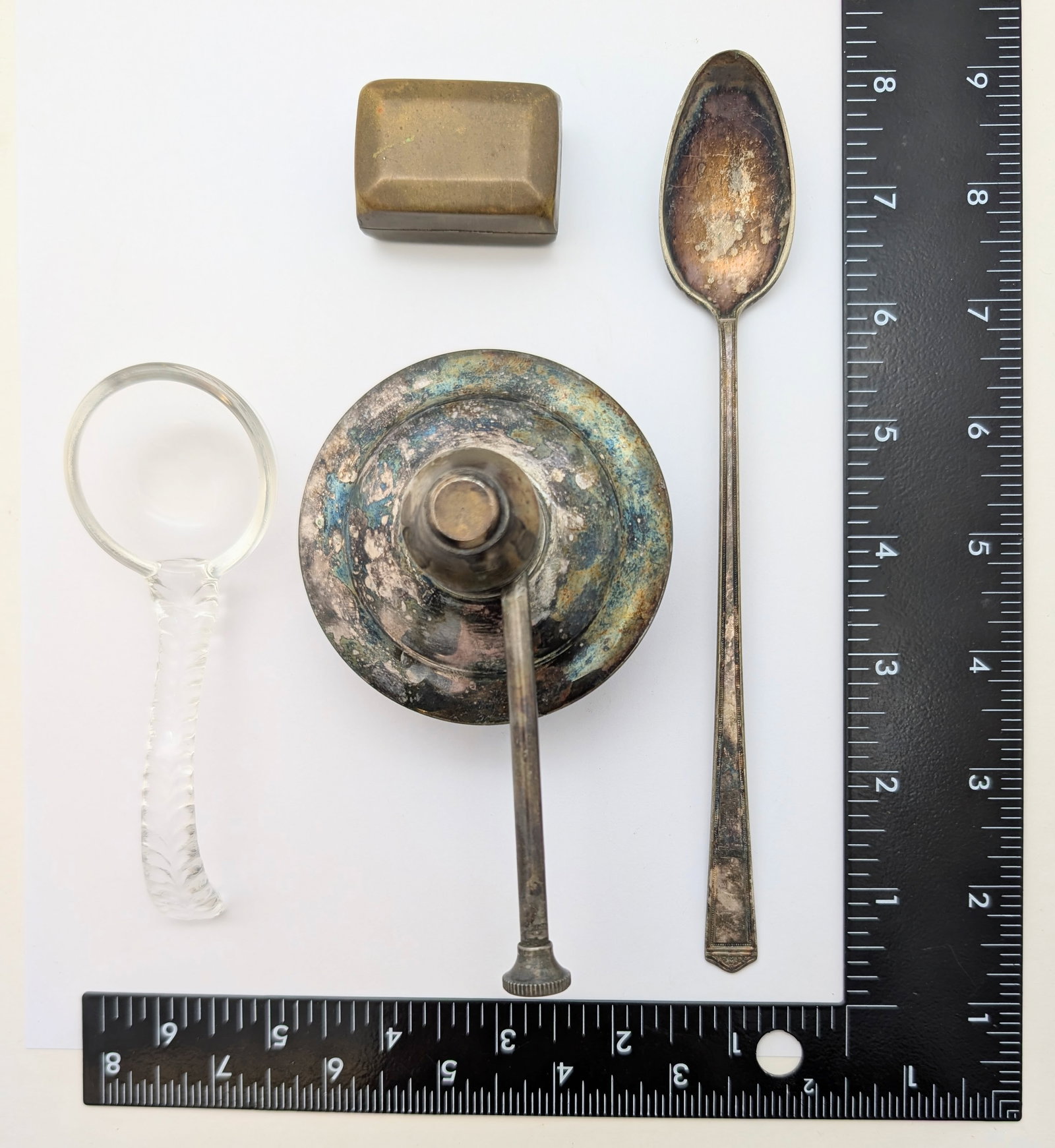 Lot of Box w/ 4 Vintage Items - Alcohol Burner, Spoon, Small Ladle, Small Box - 17