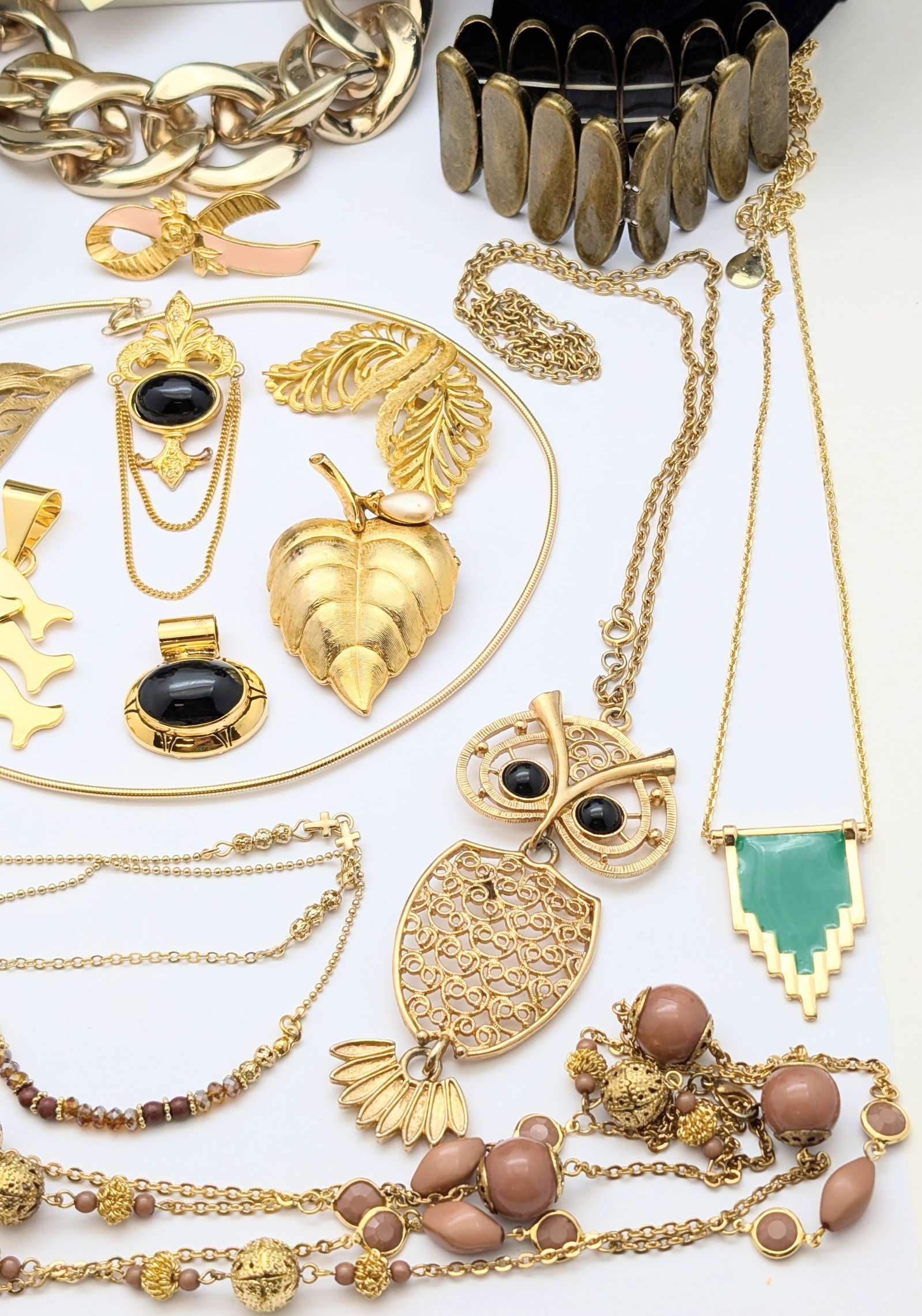 Large Lot of Gold tone Ladies Jewelry - Necklaces, Bracelets, Pendants, etc. - 7