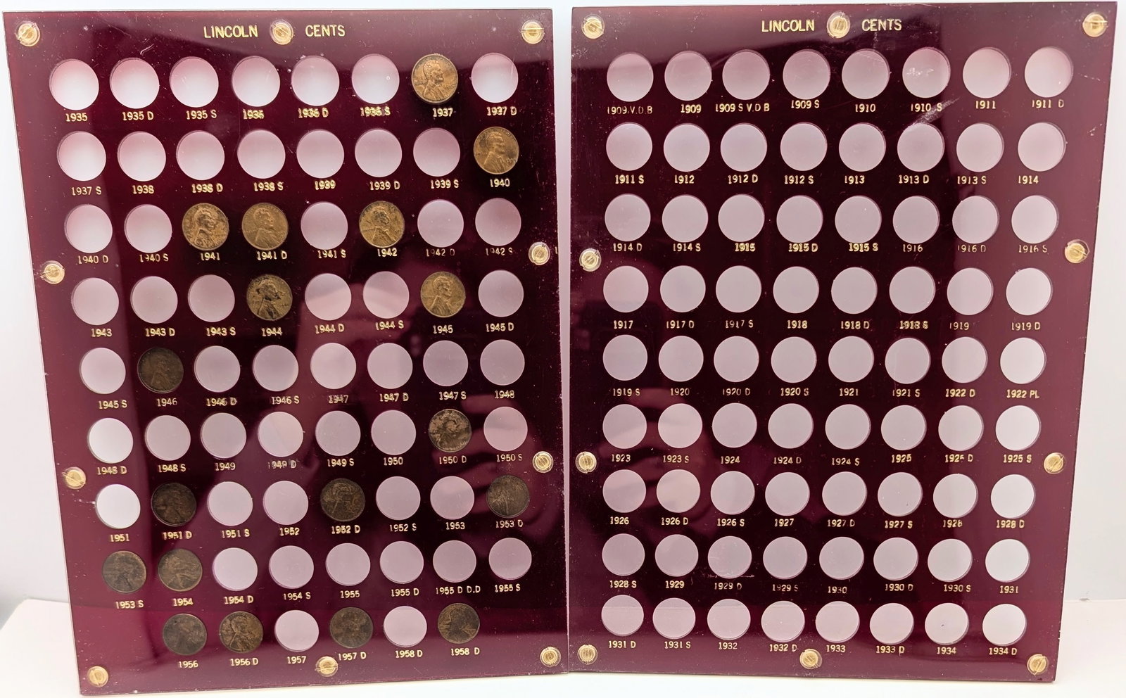 Lot of 2 Capitol Lincoln Cent Cases 1909-1958 w/ 18 Cents: Coin