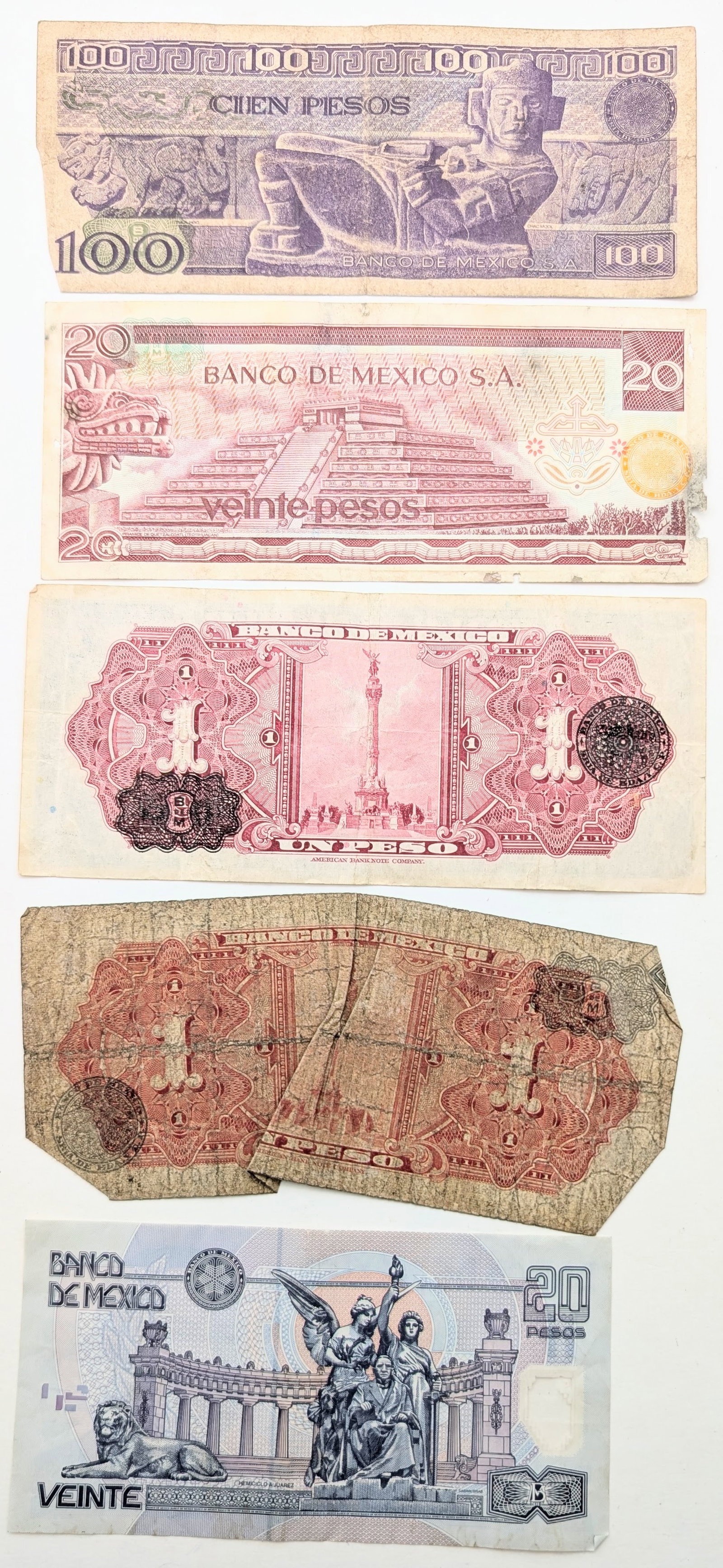 Lot of 5 Mexican Notes - 1976-2001 - 2