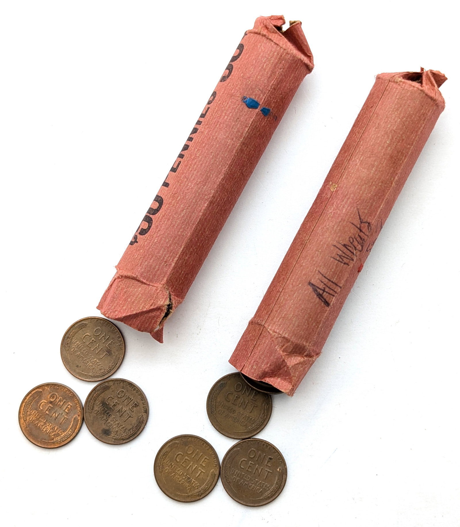 Lot of 2 Rolls of 50 (each) Wheat Cents - Mixed dates 1940s-1950s - 2