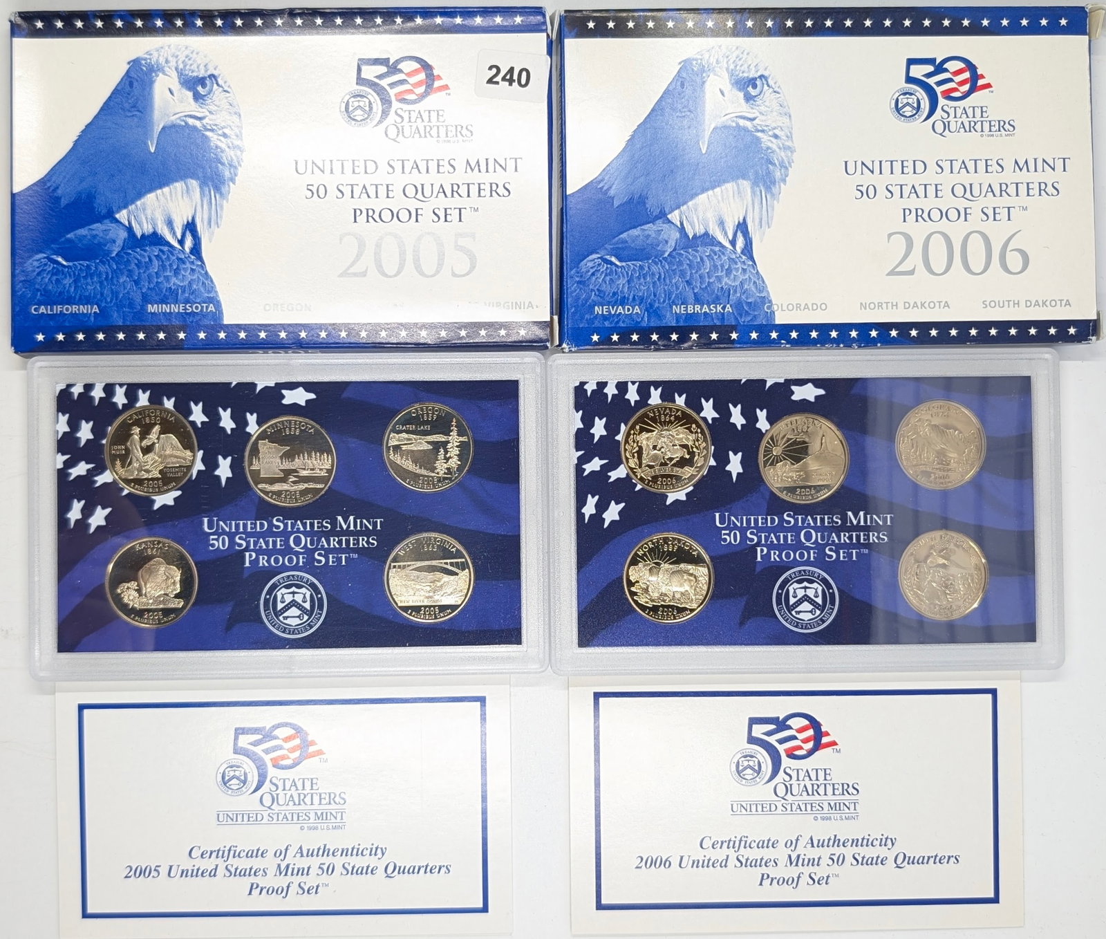 Lot of 2 US Mint 50 State Quarters Proof Sets w/ COAs - 2005, 2006 (1 of 2)