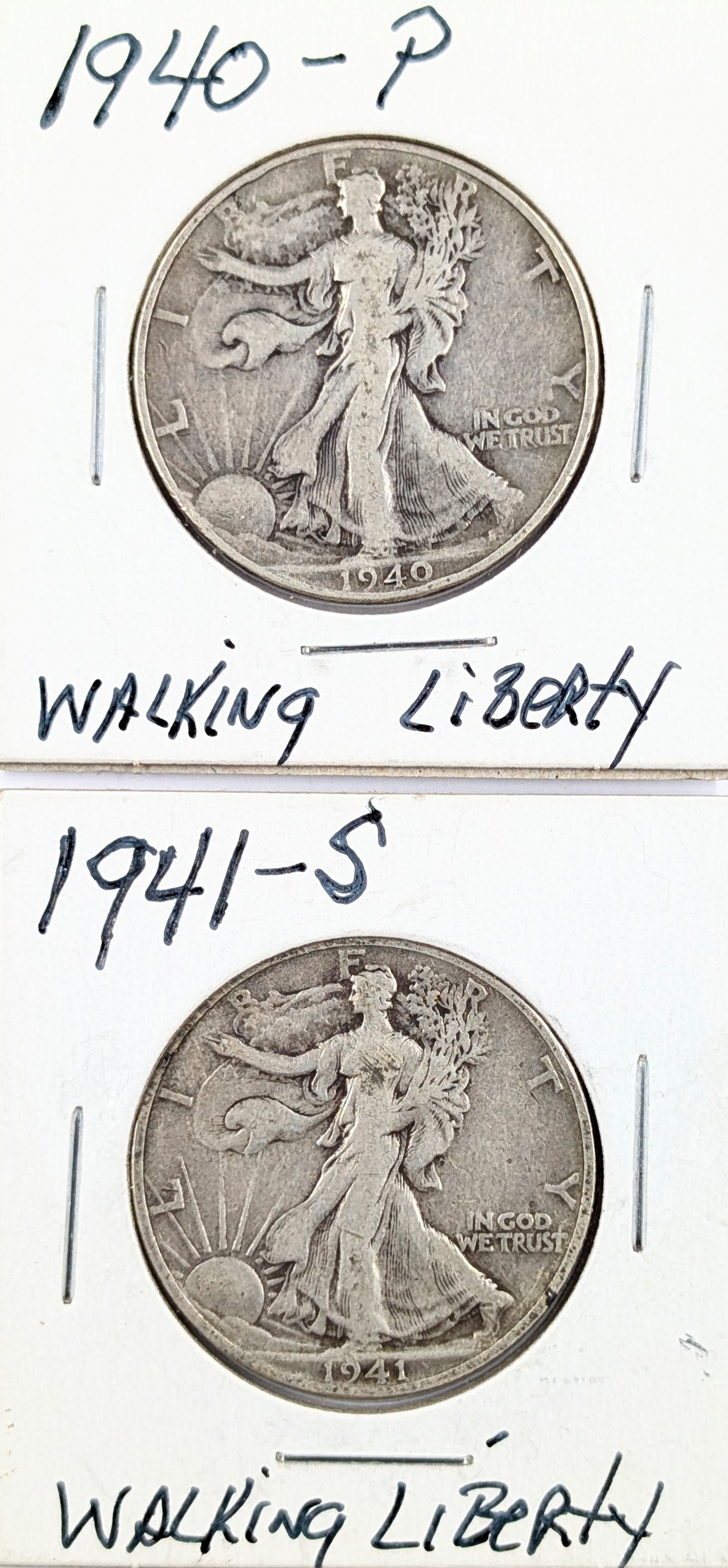 Lot of 2 Silver Walking Liberty Half Dollars - 1940, 1941-S: Silver
