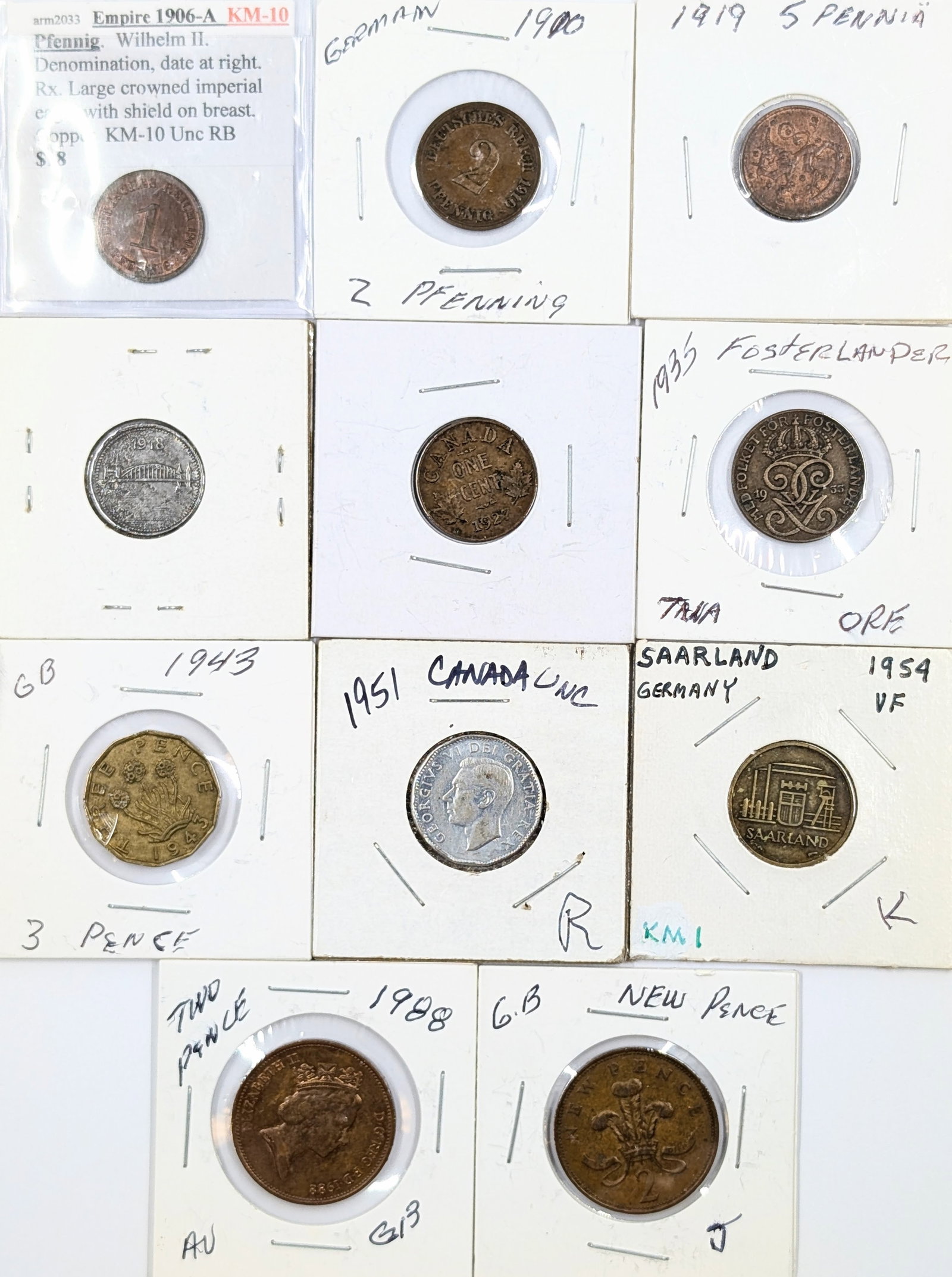 Lot of 11 Foreign Coins - German, Canadian, Great Britain, etc. (1 of 2)