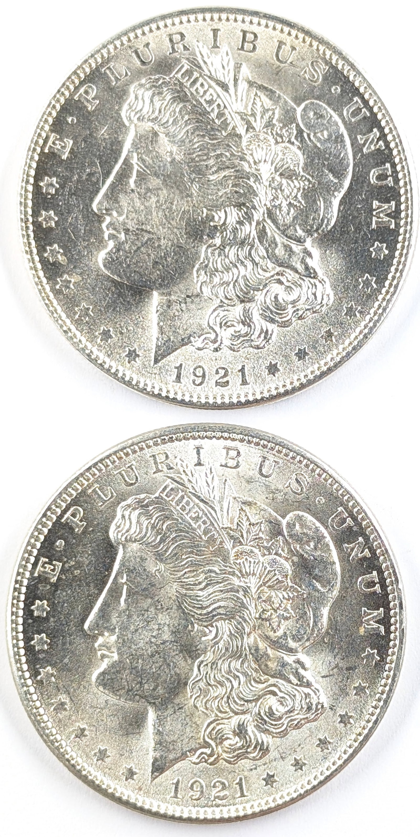 Lot of 2 Morgan Silver Dollars - Both 1921 AU: Silver
