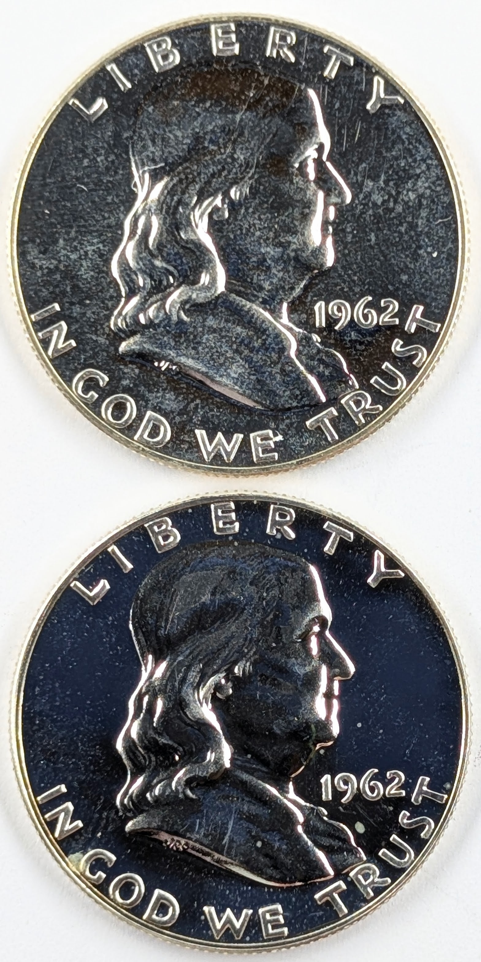 Lot of 2 Silver Franklin Half Dollars - Both 1962 Proof: Silver