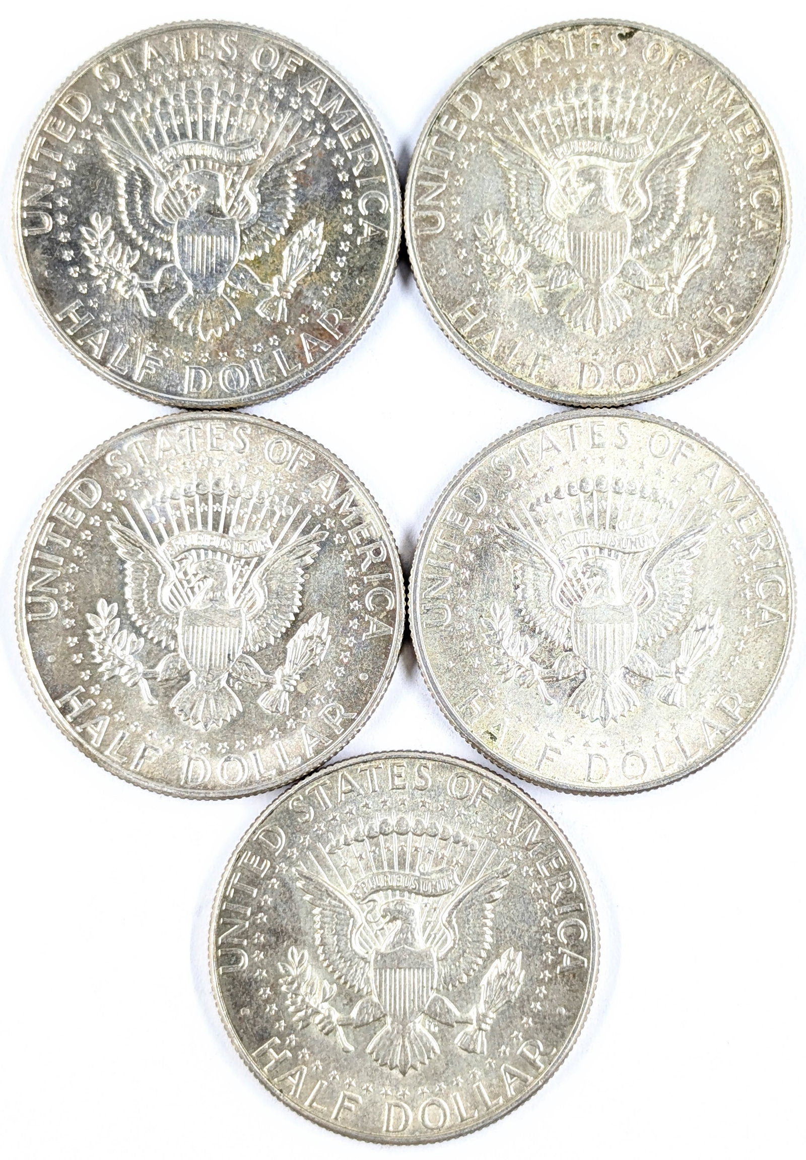 Lot of 5 Silver John F Kennedy Half Dollars - 1965-1969 - Some Uncirculated - 2