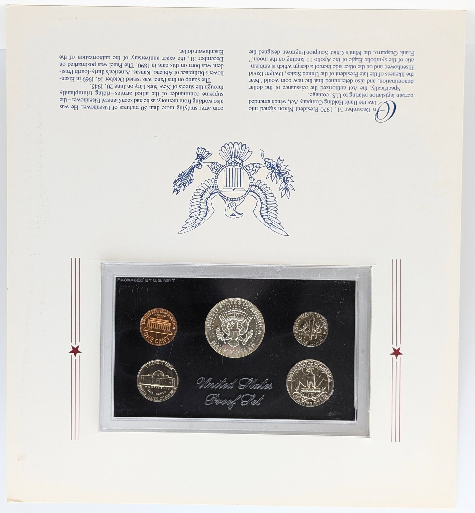 1970-S US Mint Proof Set w/ Silver JFK Half w/ Eisenhower Stamp - 2