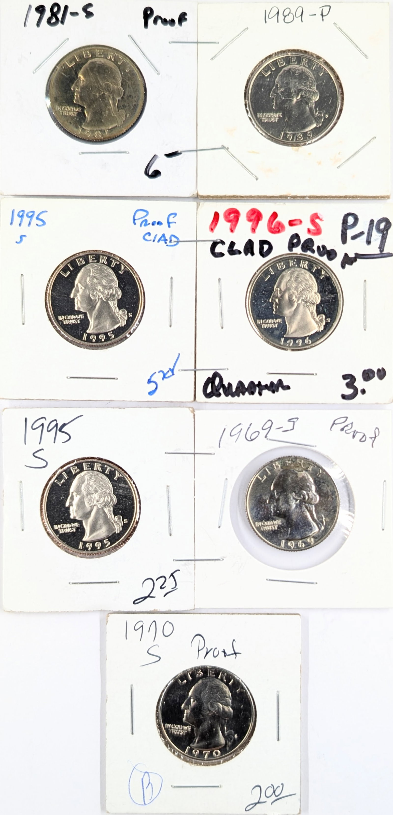 Lot of 6 Proof Quarters - 1969-1996: Coin