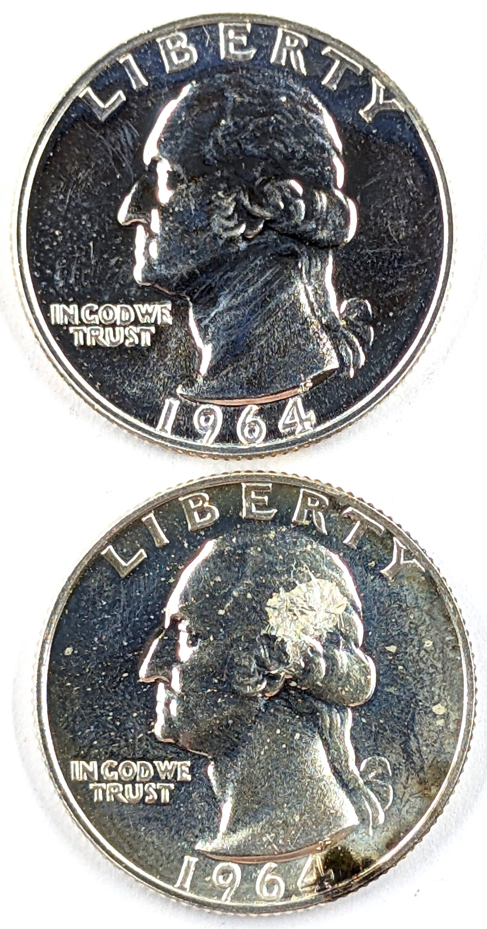 Lot of 2 Silver Washington Quarters - Both 1964 Proof: Silver