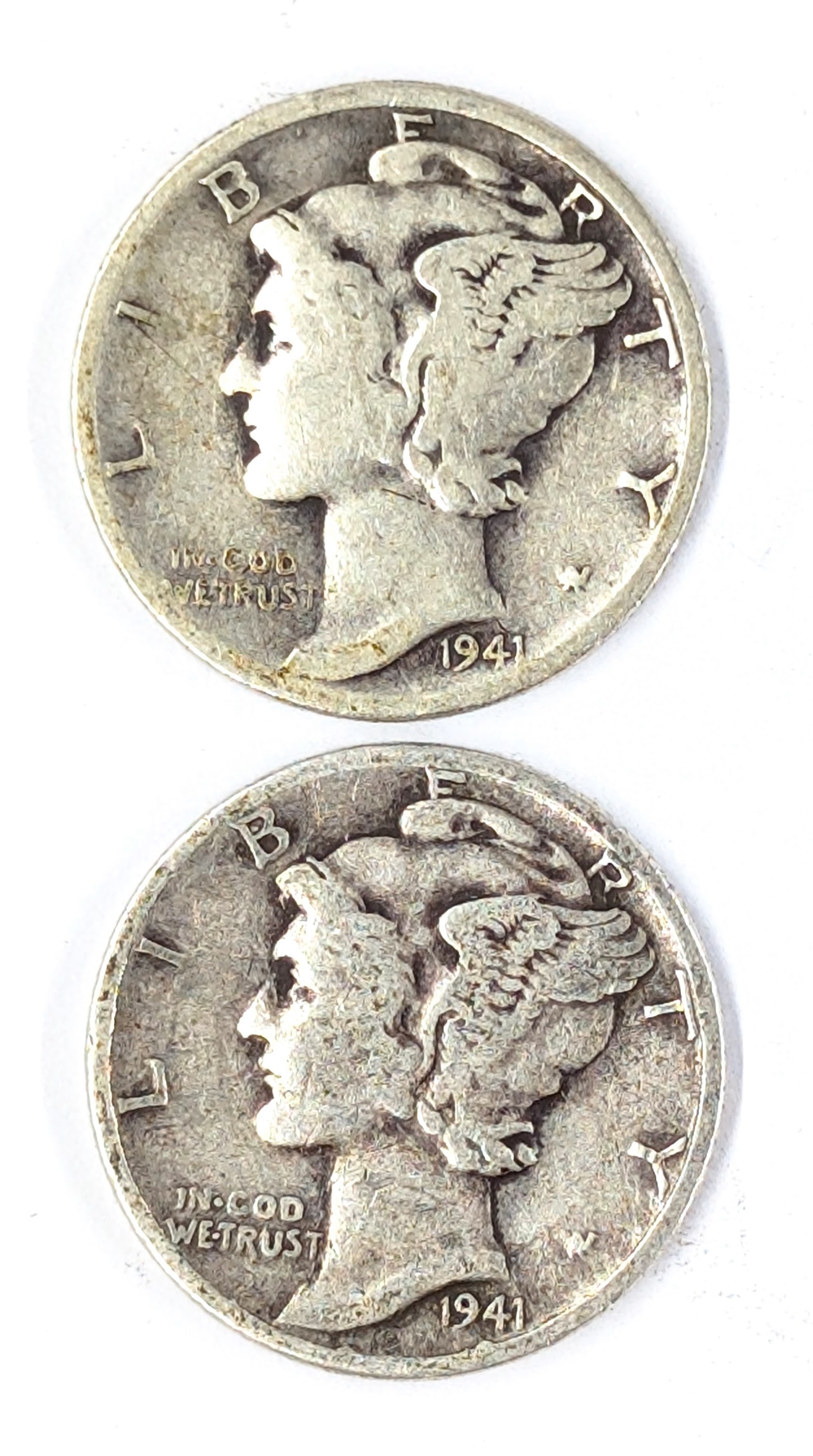 Lot of 2 Silver Mercury Dimes - 1941 P/D: Silver