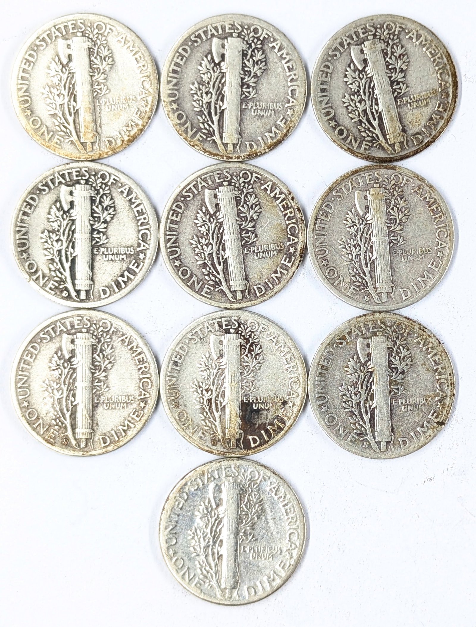 Lot of 10 Silver Mercury Dimes - 1930-1945 - 2