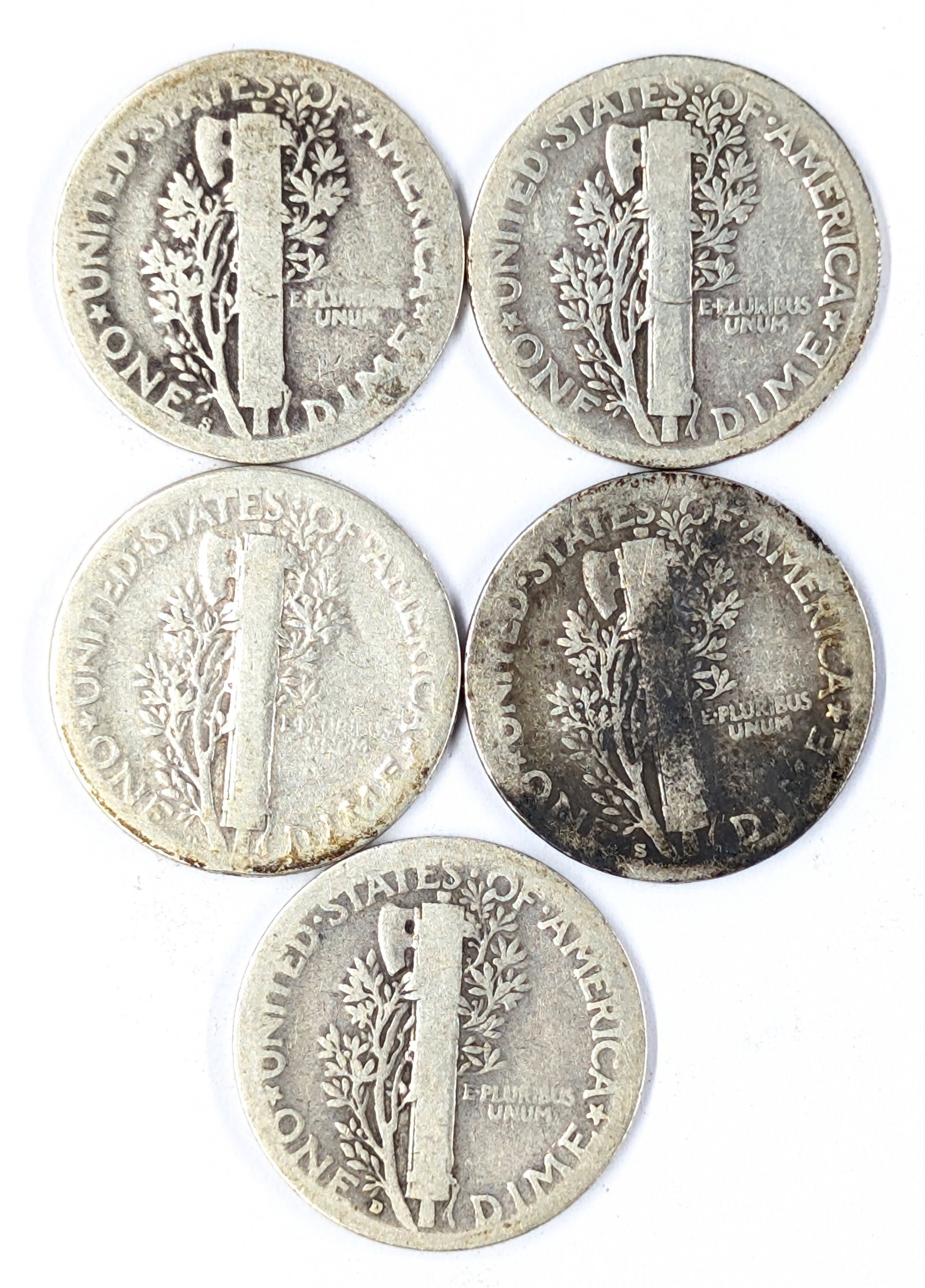 Lot of 5 Silver Mercury Dimes - 1918-1928 - 2