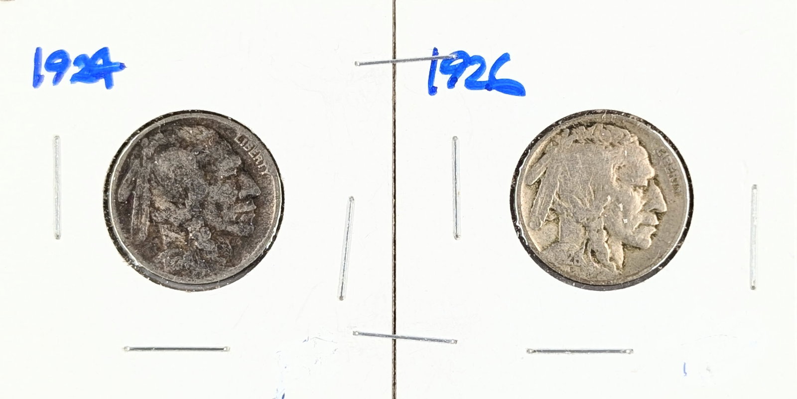 Lot of 2 Buffalo Head Nickels - 1924, 1926: Coin