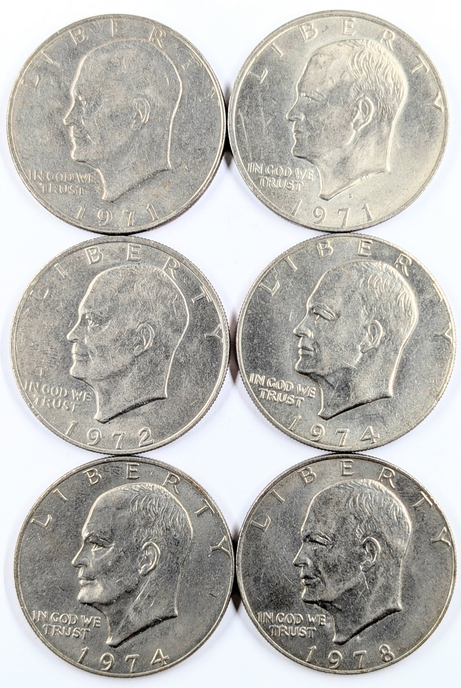 Lot of 6 Eisenhower "Ike" Dollars - 1971-1978: Coin