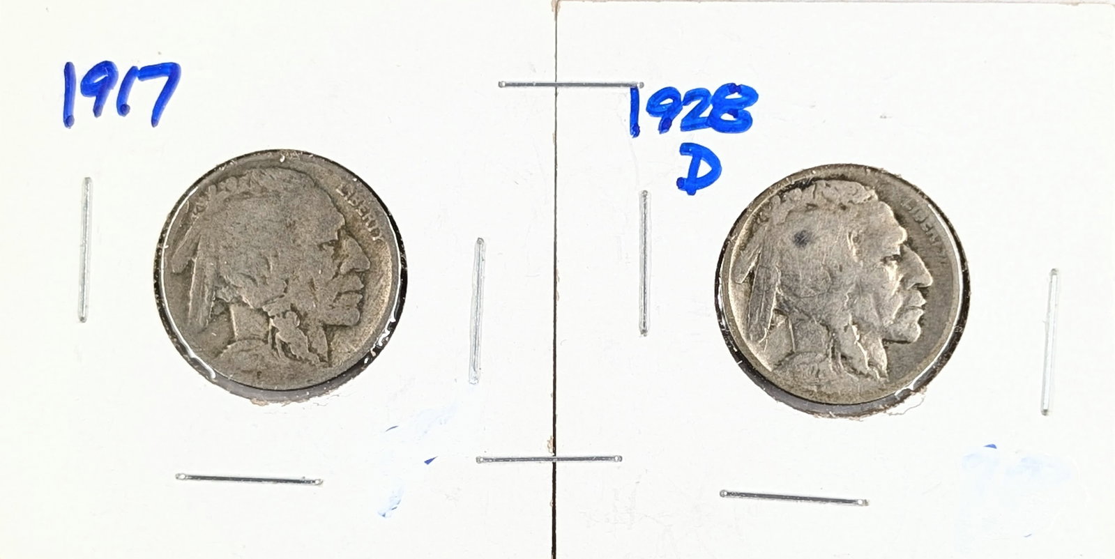 Lot of 2 Buffalo Head Nickels - 1917, 1928-D: Coin