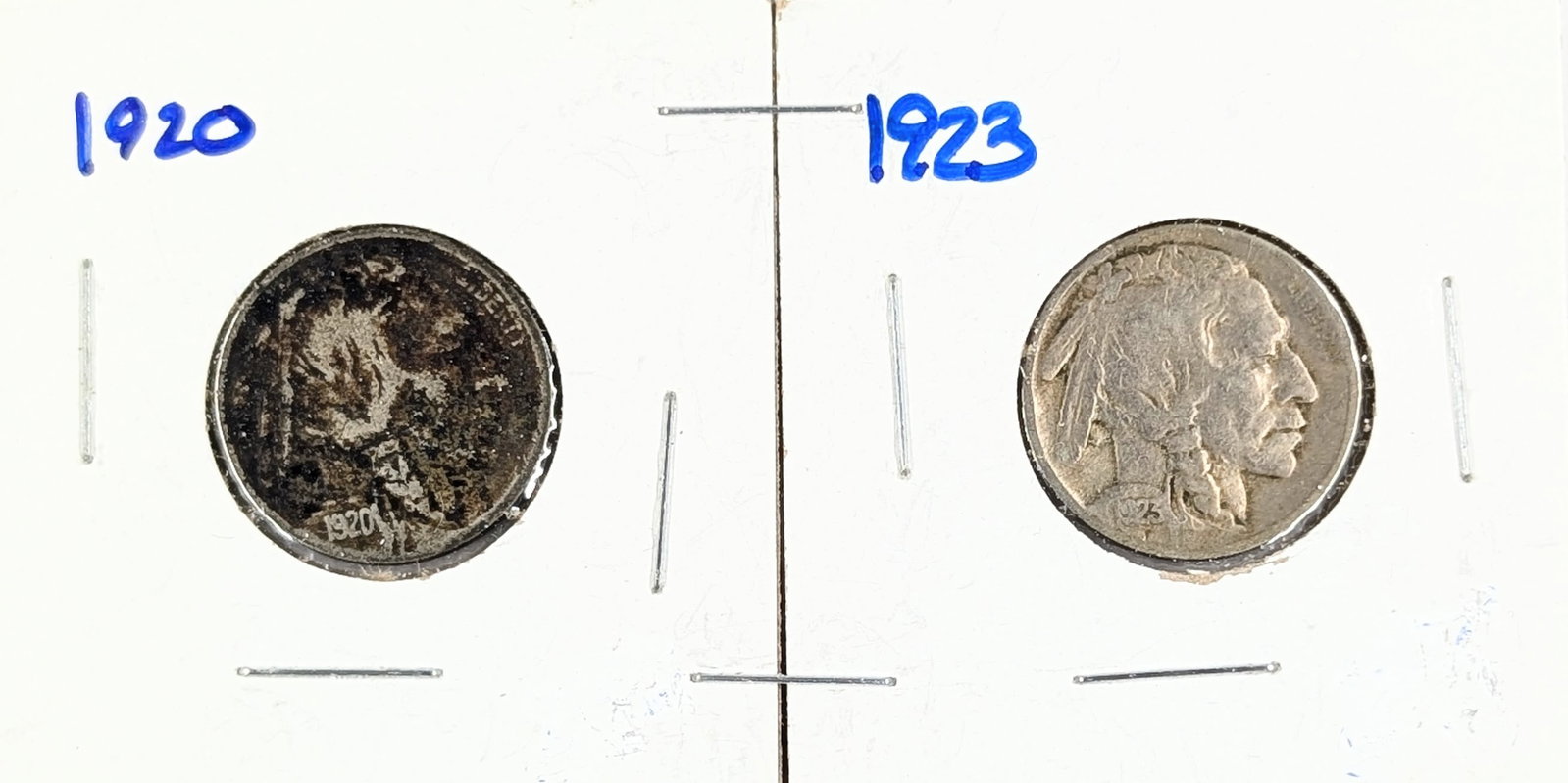 Lot of 2 Buffalo Head Nickels - 1920, 1923: Coin