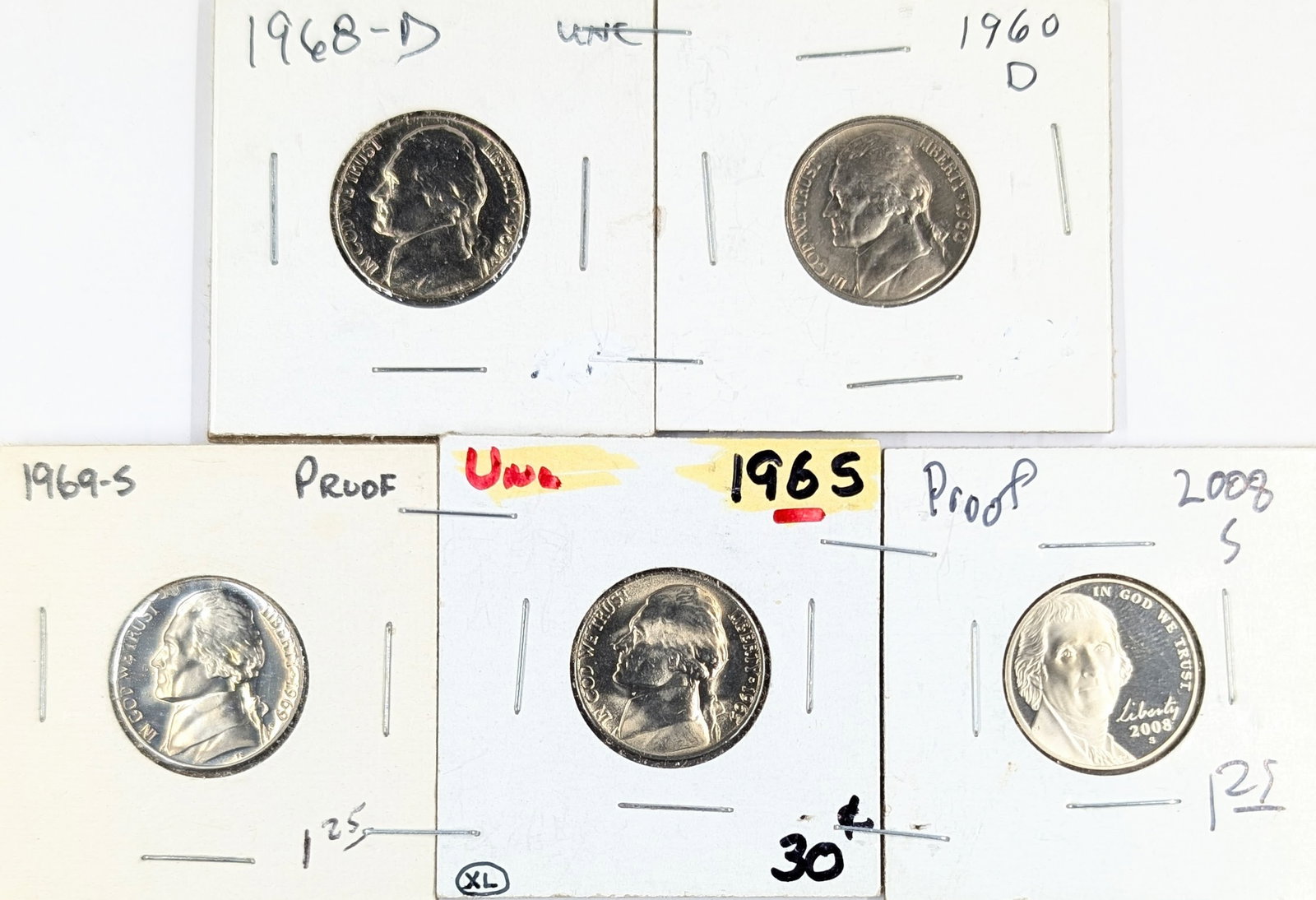 Lot of 5 Jefferson Nickels - 1960-2008 - Proof or Uncirculated: Coin