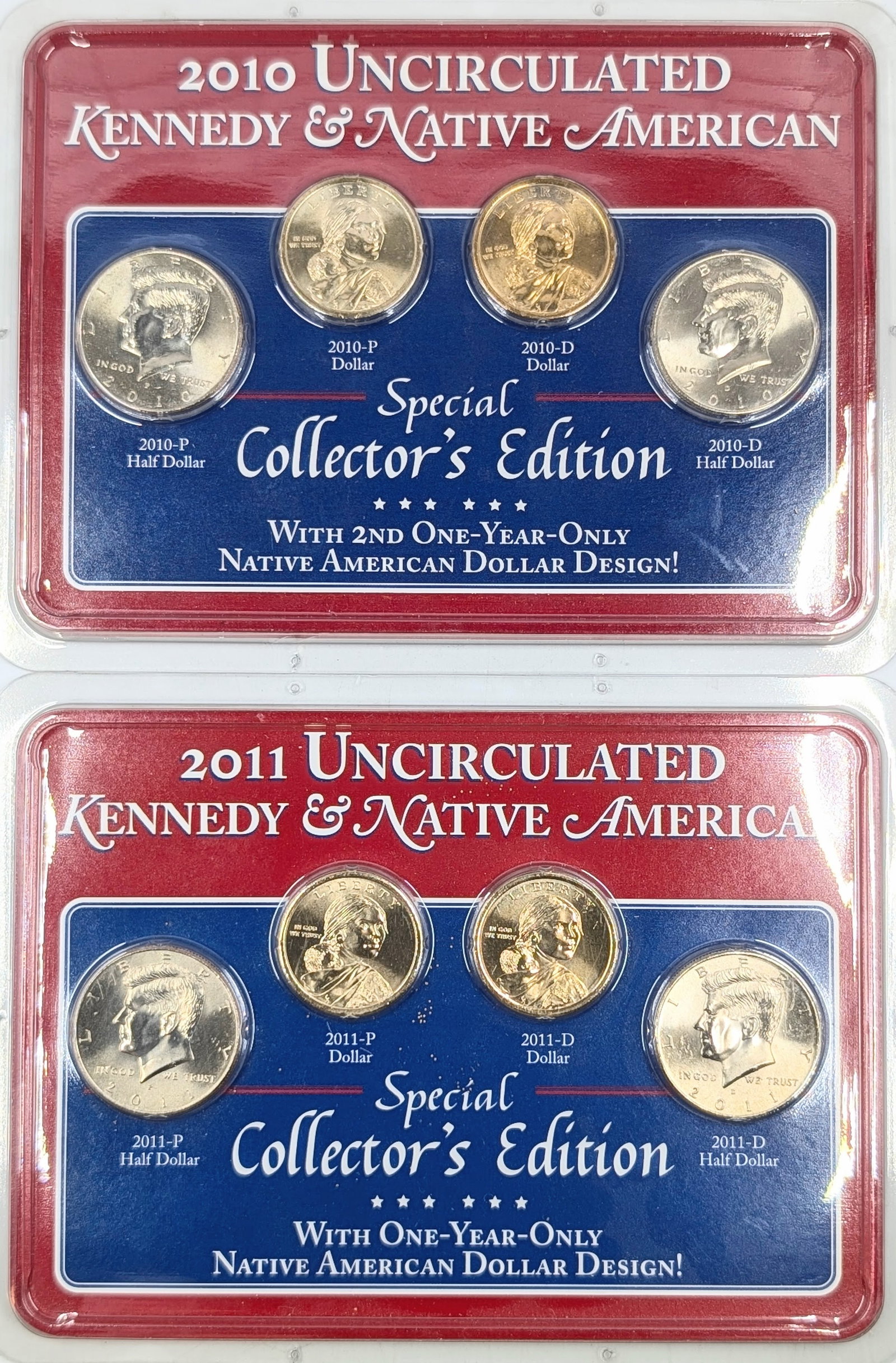 Lot of 2 - 2010 & 2011 Uncirculated JFK & Native American Special Collector's Edition: Coin