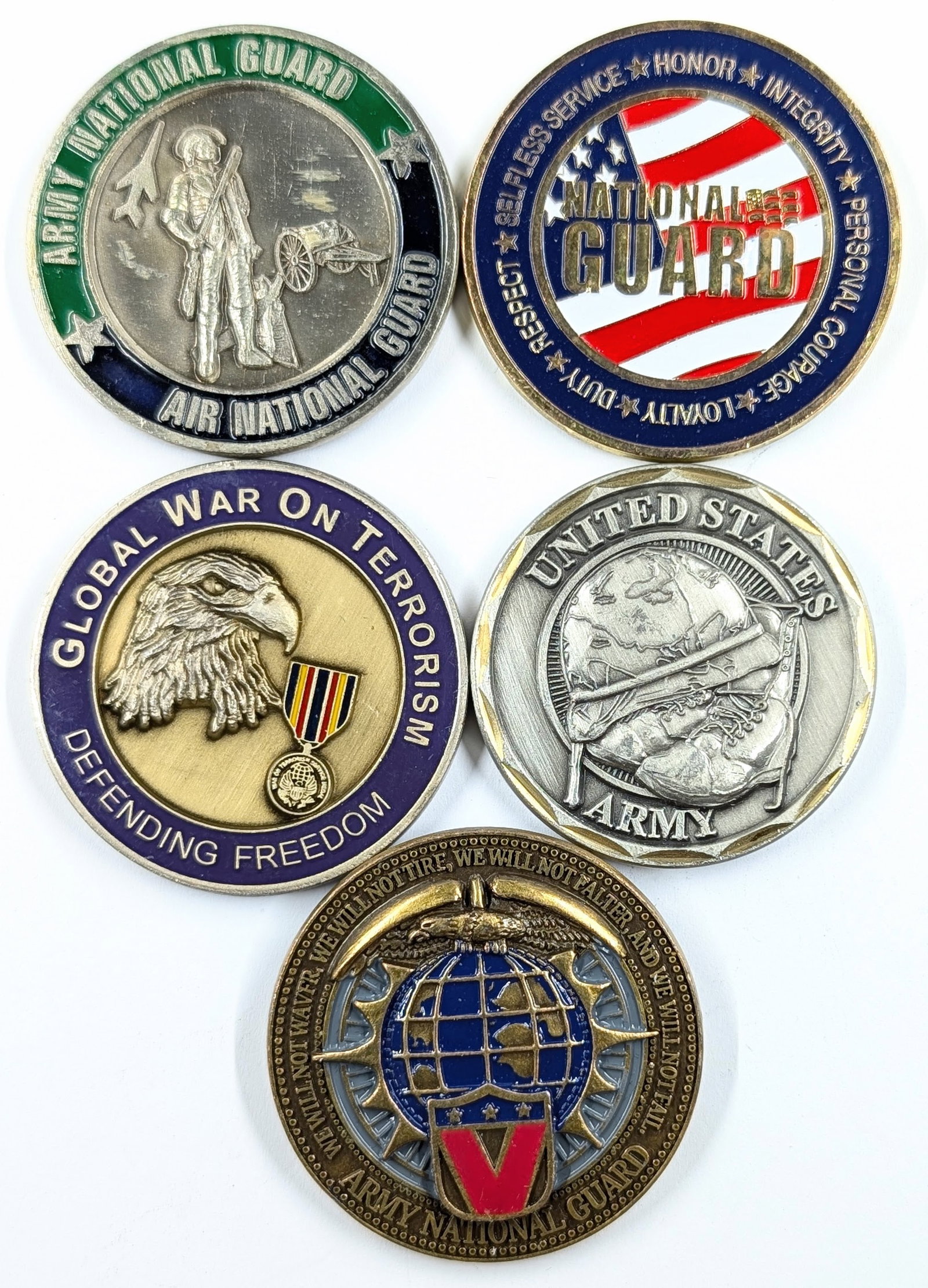 Lot of 5 National Guard & Army Tokens: Tokens