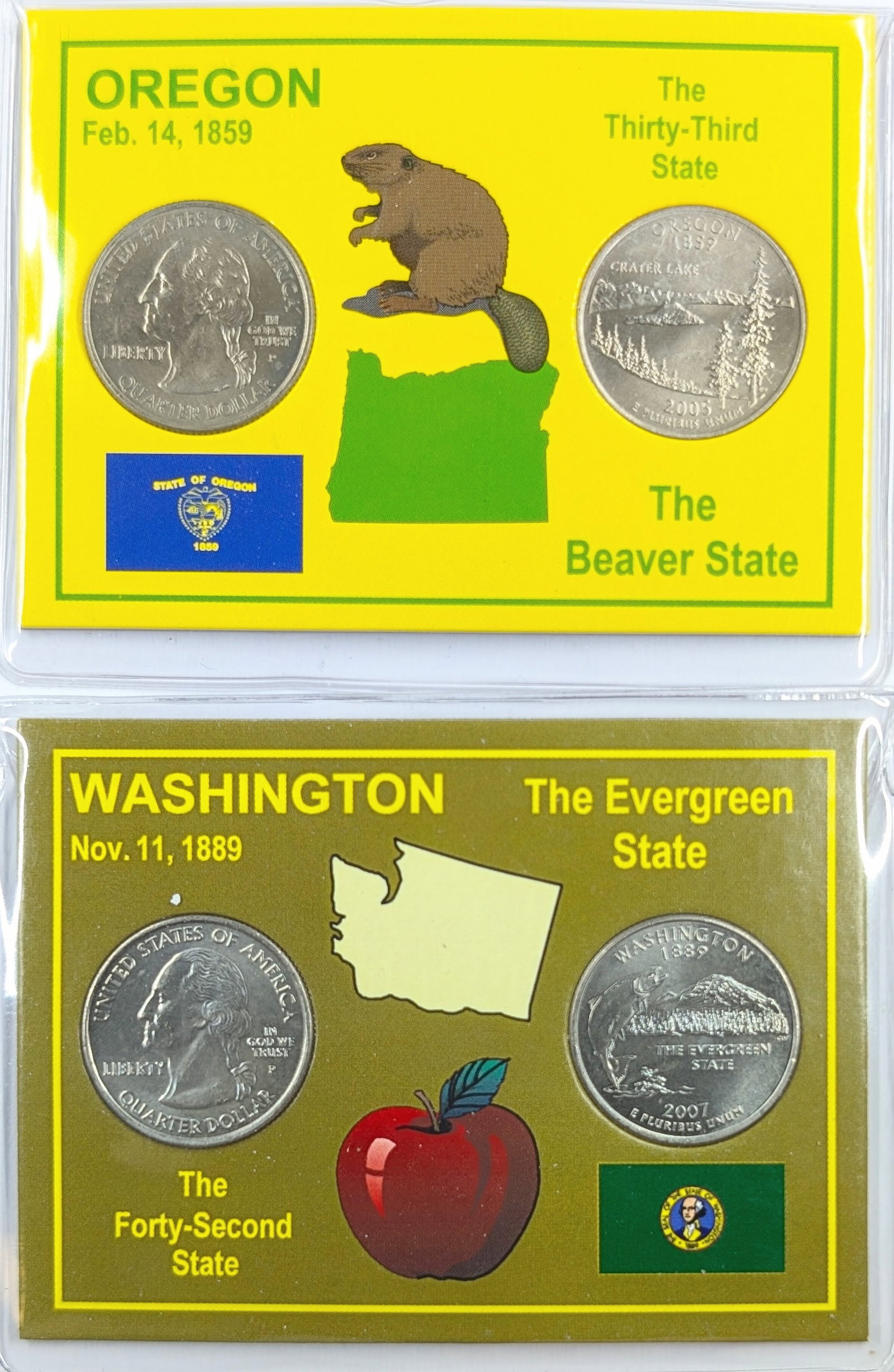 Lot of 2 State Quarter Sets- 2005 P/D Oregon & 2007 P/D Washington (1 of 2)