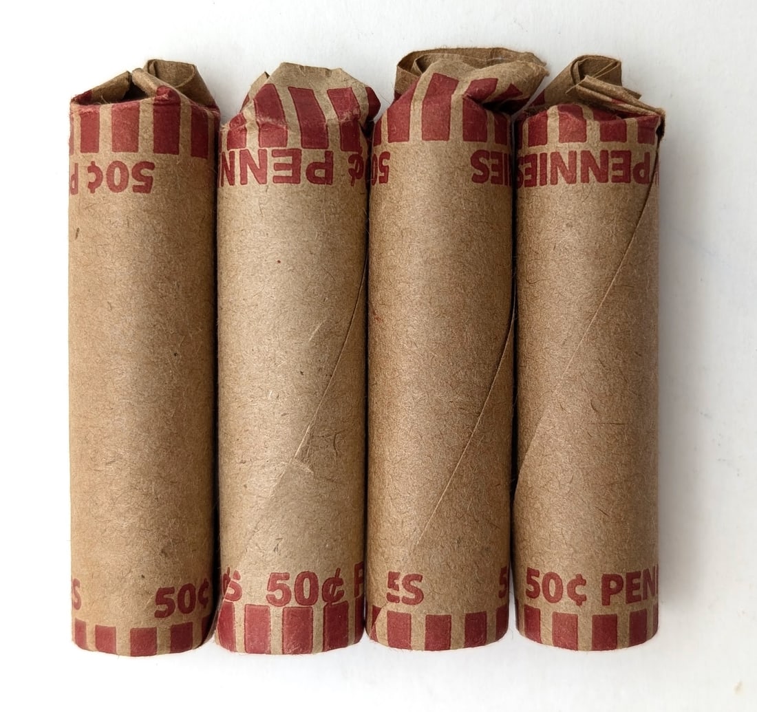 Lot of 4 Unsearched Rolls of 50 (each) Lincoln Cents & Shield Cents - Mixed dates 1960s-2010s - 3