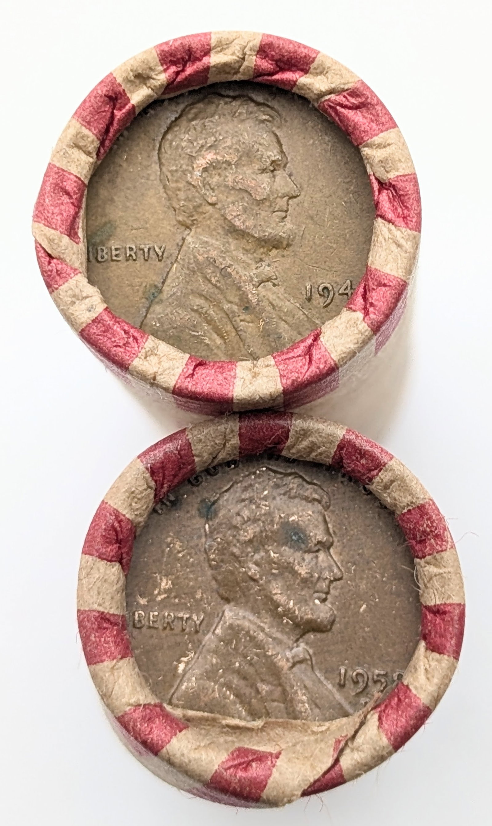 Lot of 2 Rolls of 50 (each) Wheat Cents - Mixed dates 1940s-1950s - 2