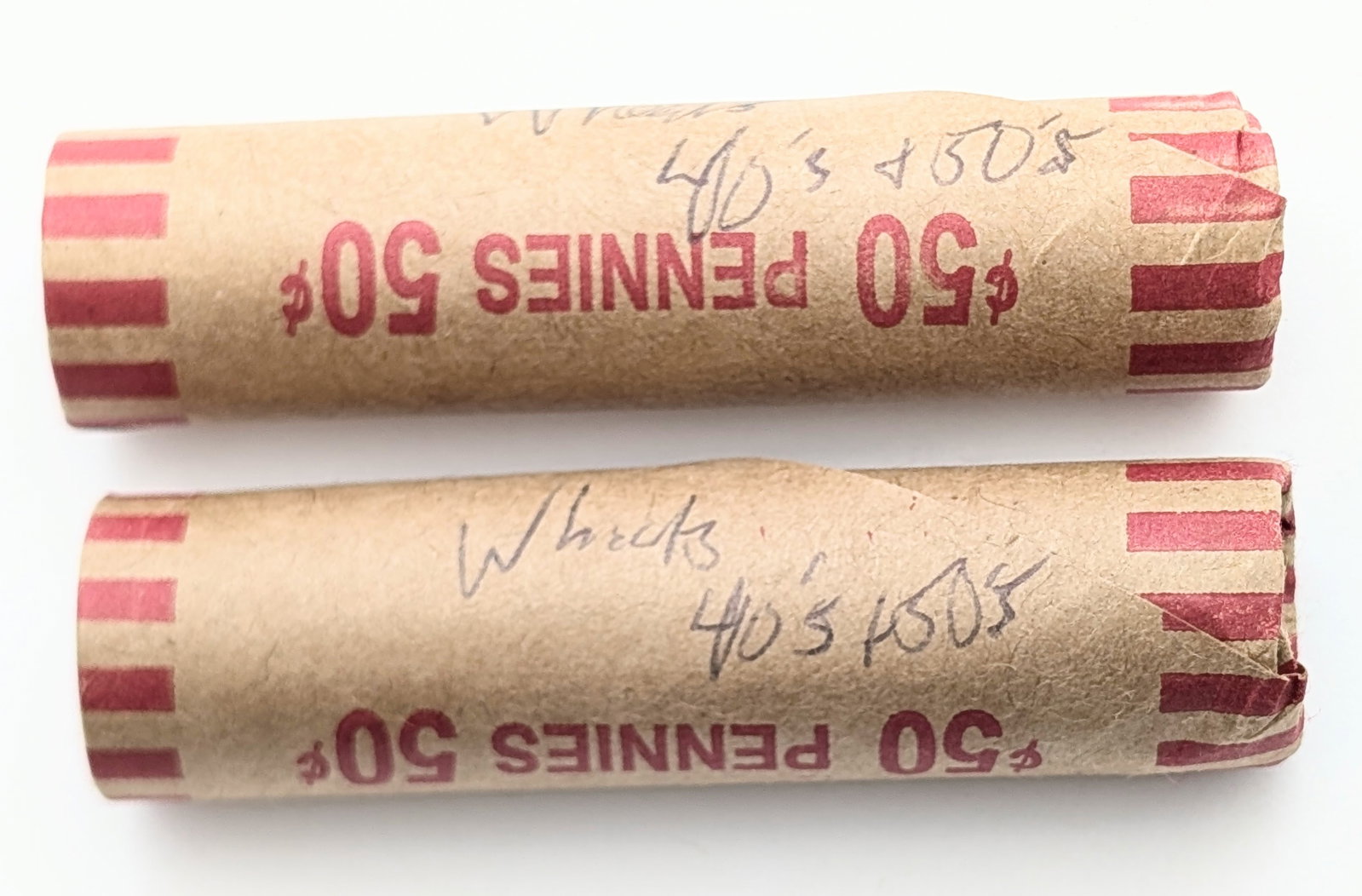 Lot of 2 Rolls of 50 (each) Wheat Cents - Mixed dates 1940s-1950s - 4