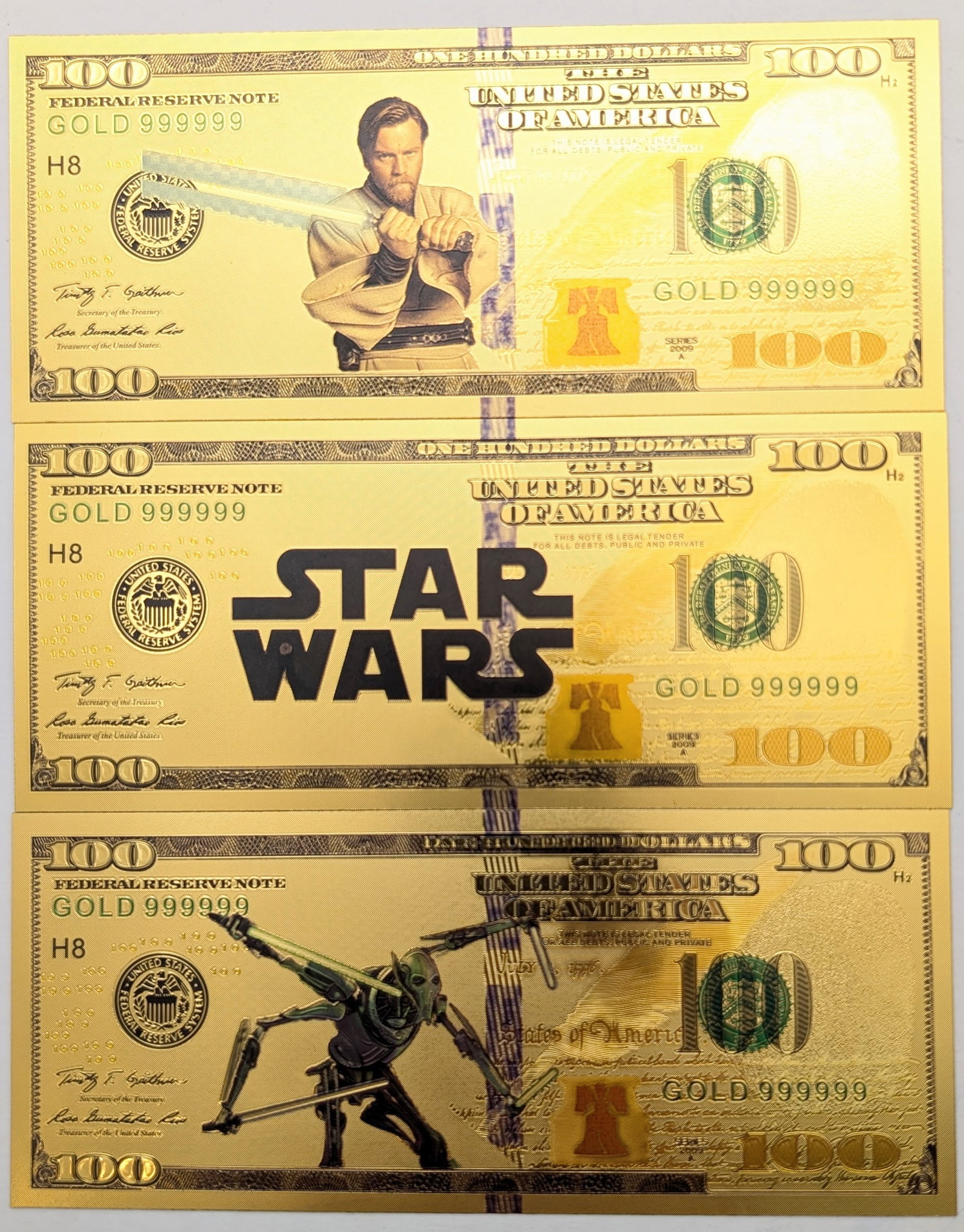 Lot of 3 Star Wars Gold foil $100 design: Goldfoil