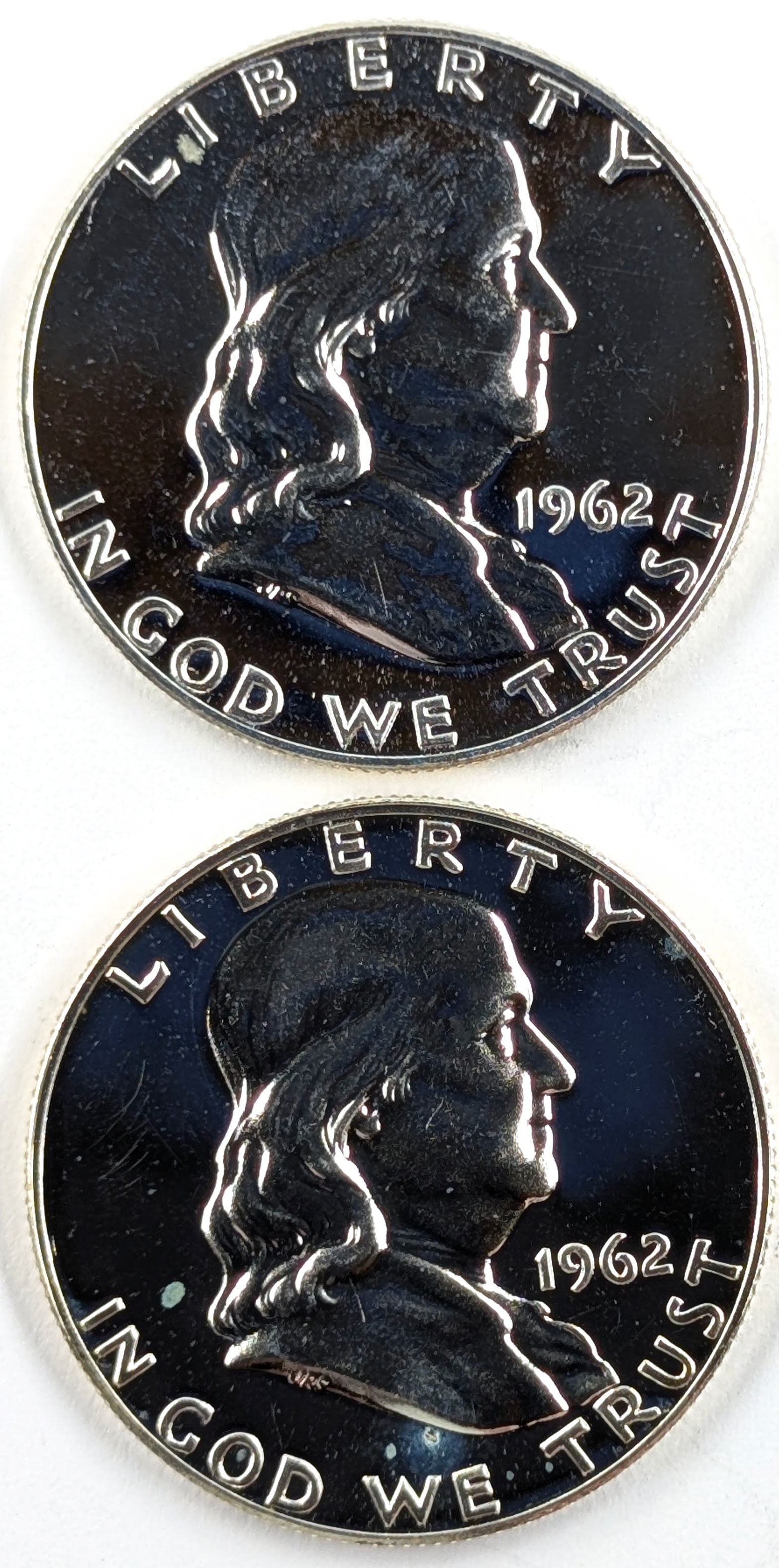Lot of 2 Silver Franklin Half Dollars - Both 1962 Proof: Silver
