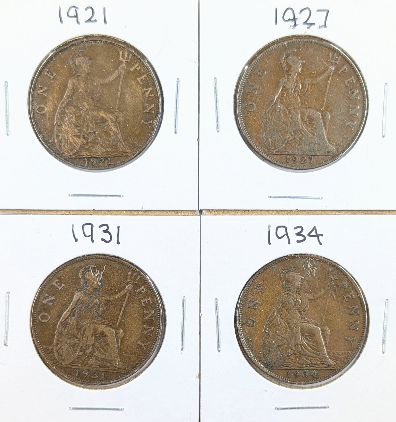 Lot of 4 Great Britain Pennies - 1921-1934: Coin