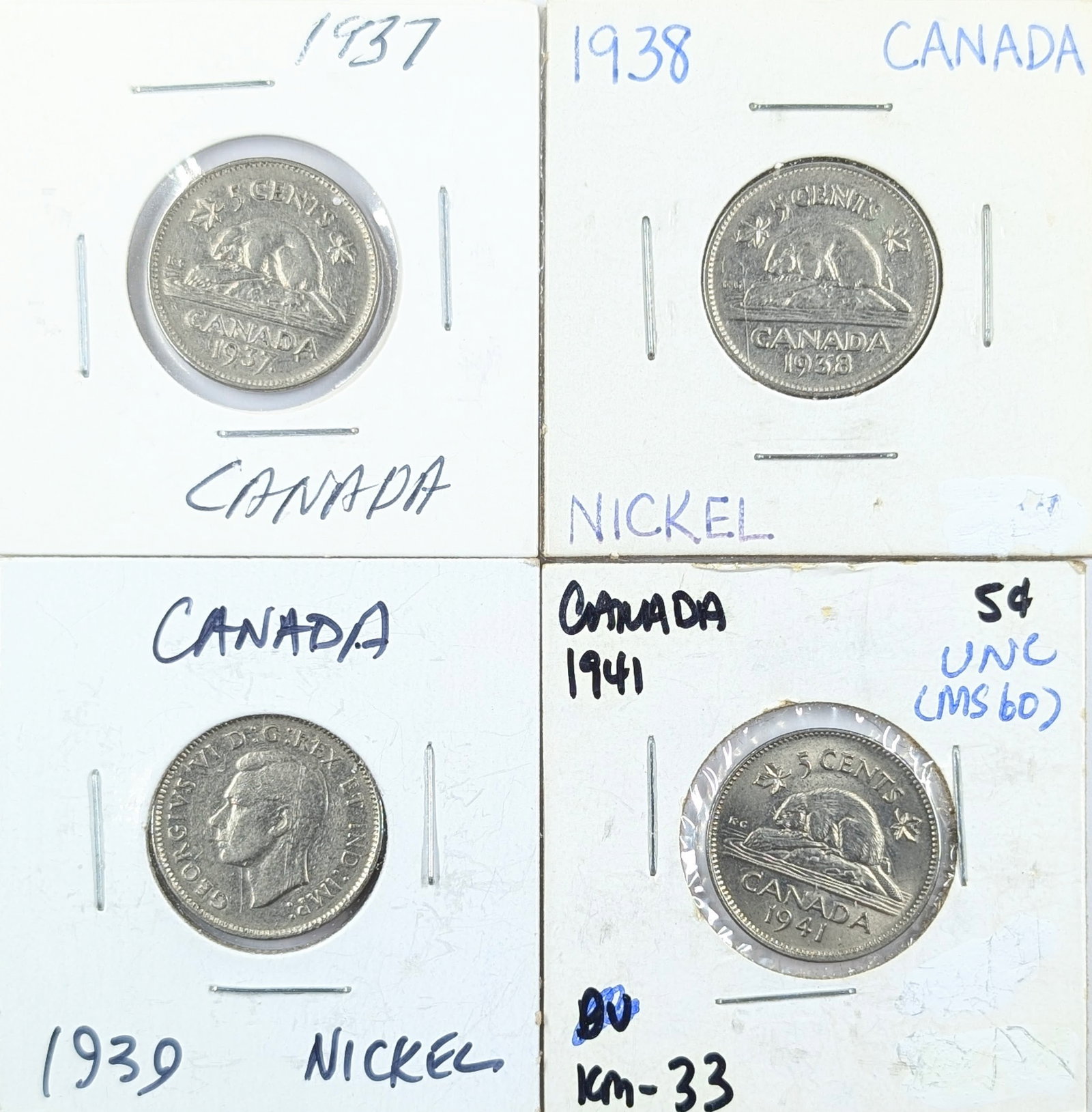 Lot of 3 Canadian Nickels - 1937-1941 - Uncirculated: Coin
