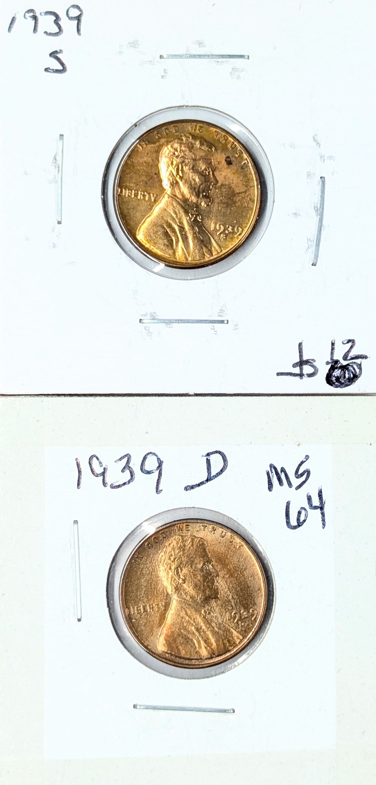Lot of 2 Uncirculated Wheat Cents - 1939 D/S (1 of 2)