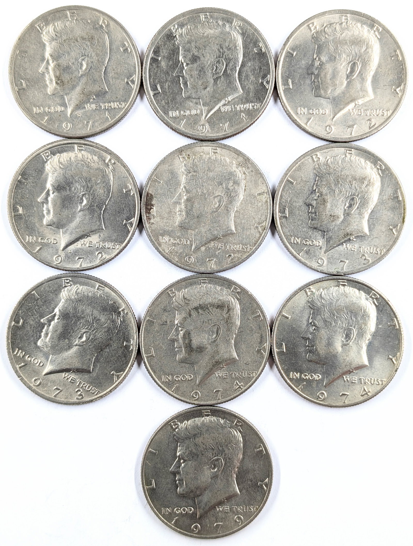 Lot of 10 John F Kennedy Half Dollars - 1971-1979: Coin