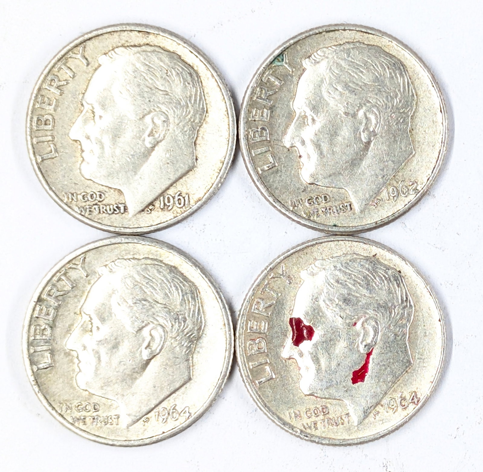 Lot of 4 Silver Roosevelt Dimes - 1961-1964: Silver