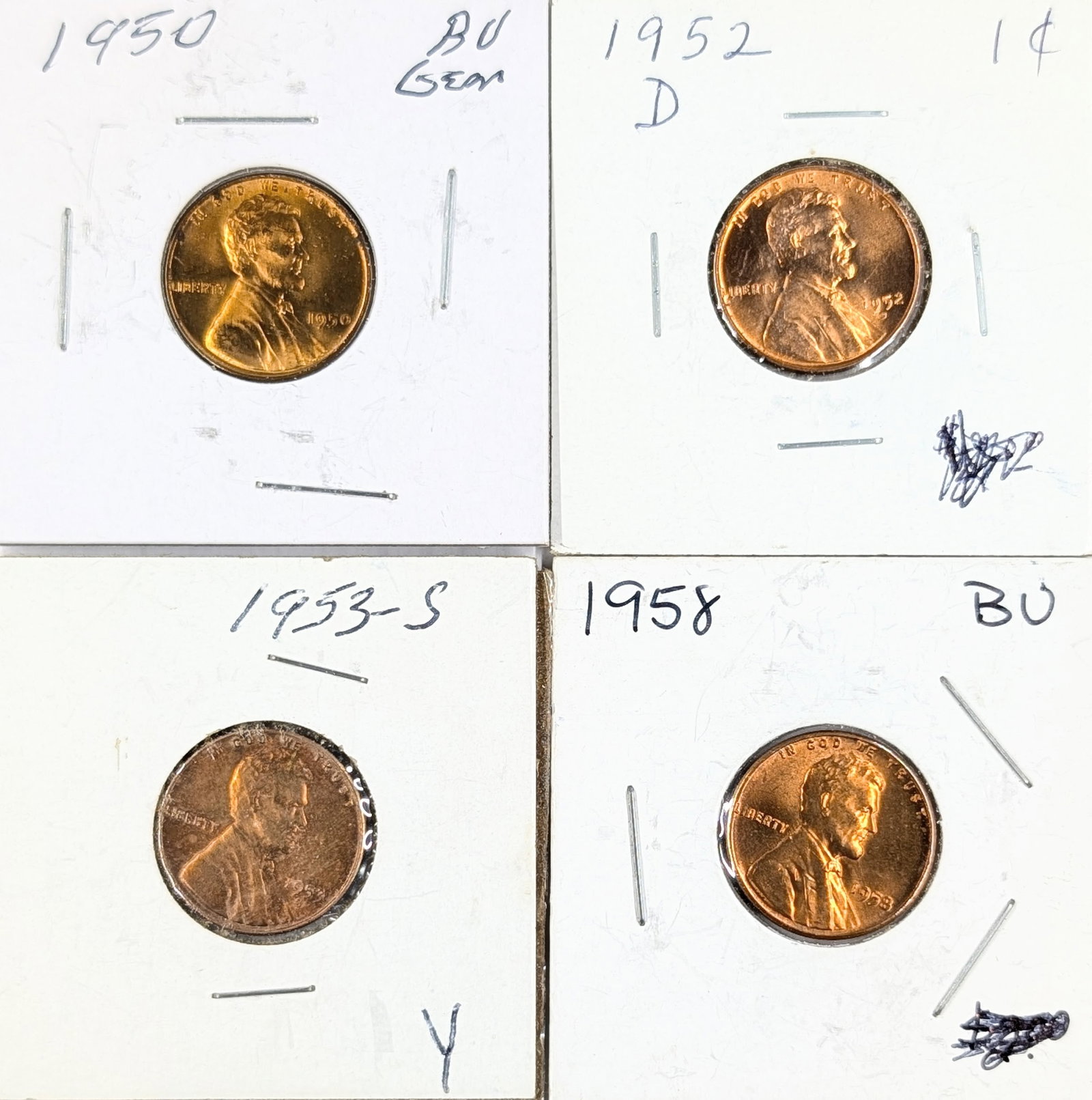Lot of 4 Wheat Cents - 1950-1958 - Most Uncirculated: Coin