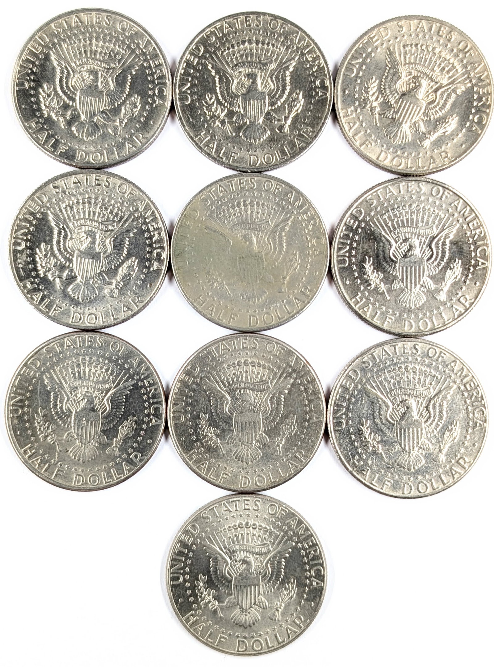 Lot of 10 John F Kennedy Half Dollars - 1980-2001 - Some Uncirculated - 2